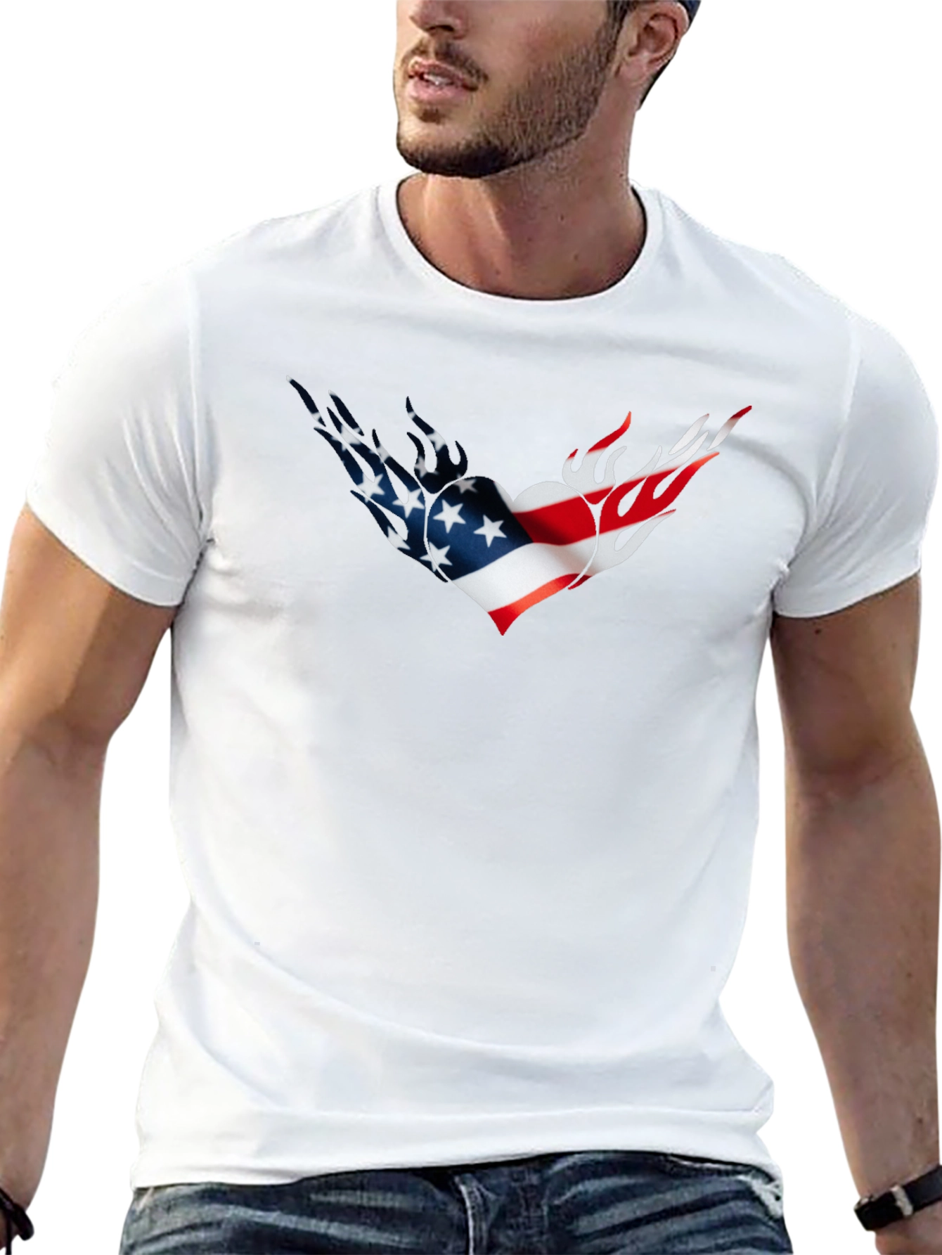 American Flag Heart Flames Graphic Tee