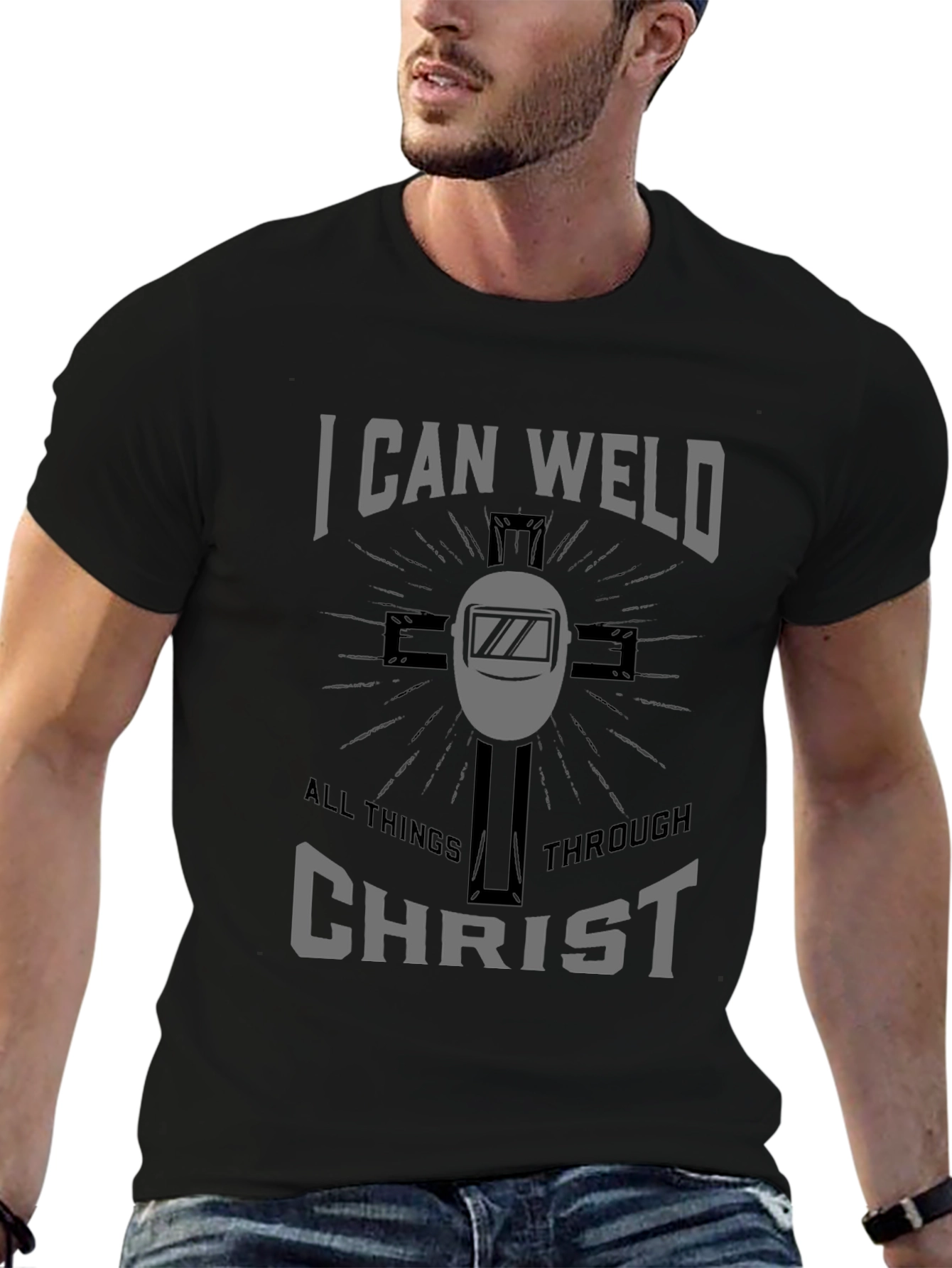 I Can Weld All Things Through Christ Black Tee