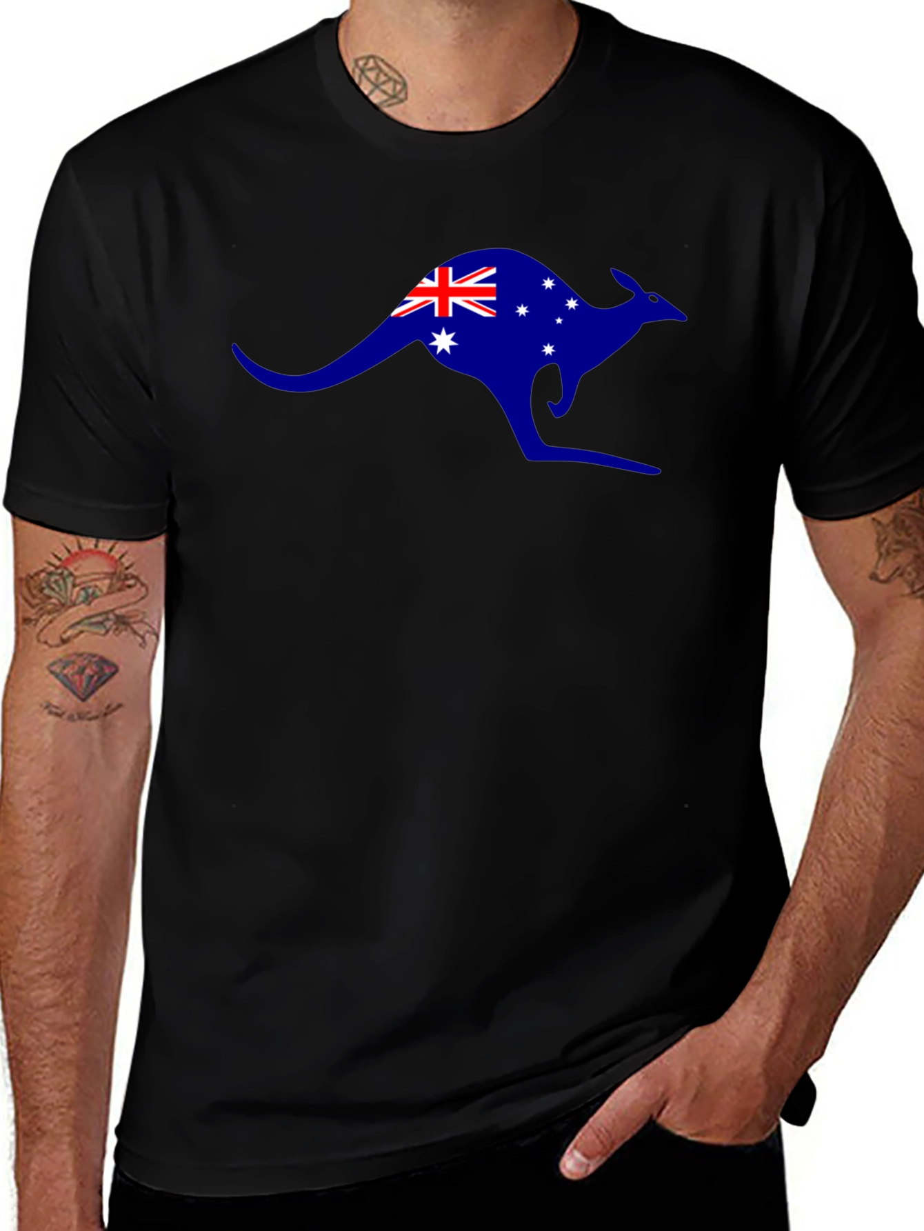 Australia Flag Kangaroo Black T-Shirt