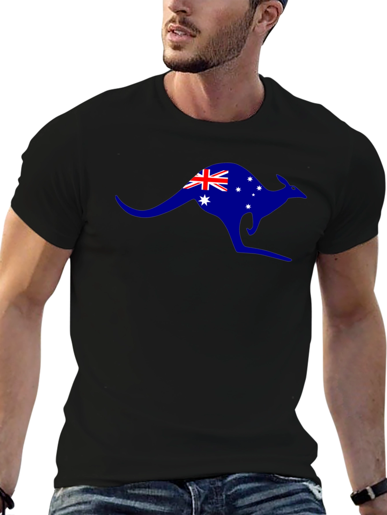 Australia Flag Kangaroo Black T-Shirt