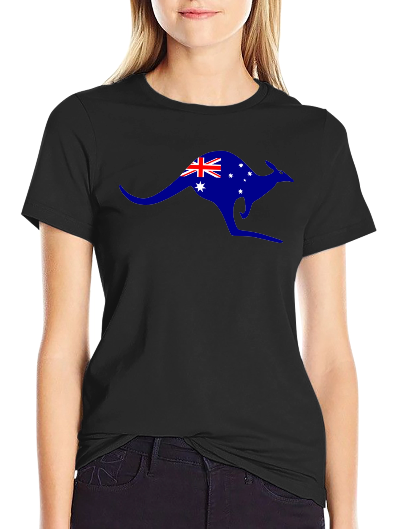 Australia Flag Kangaroo Black T-Shirt