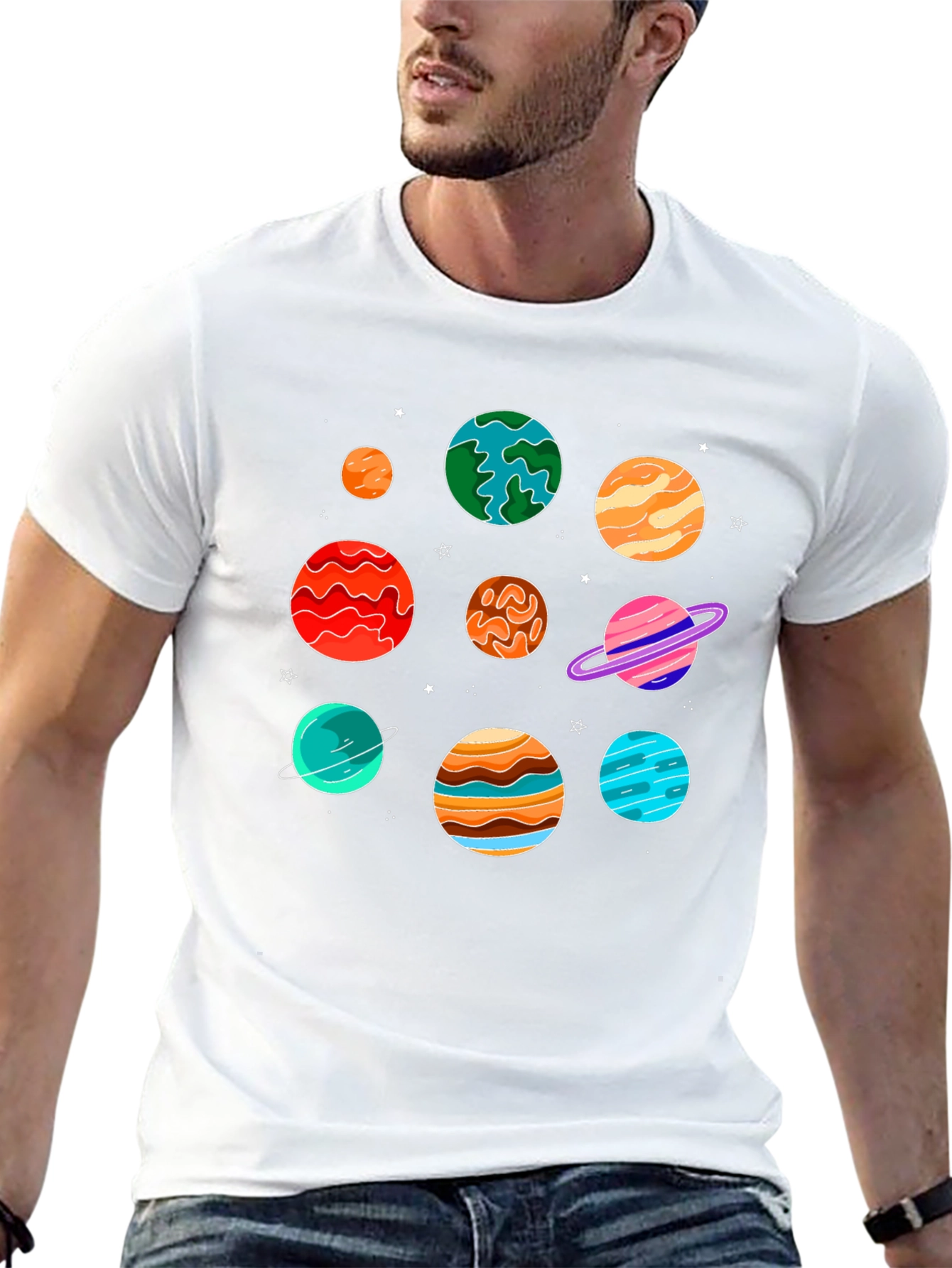 Planets Graphic Print Black T-Shirt