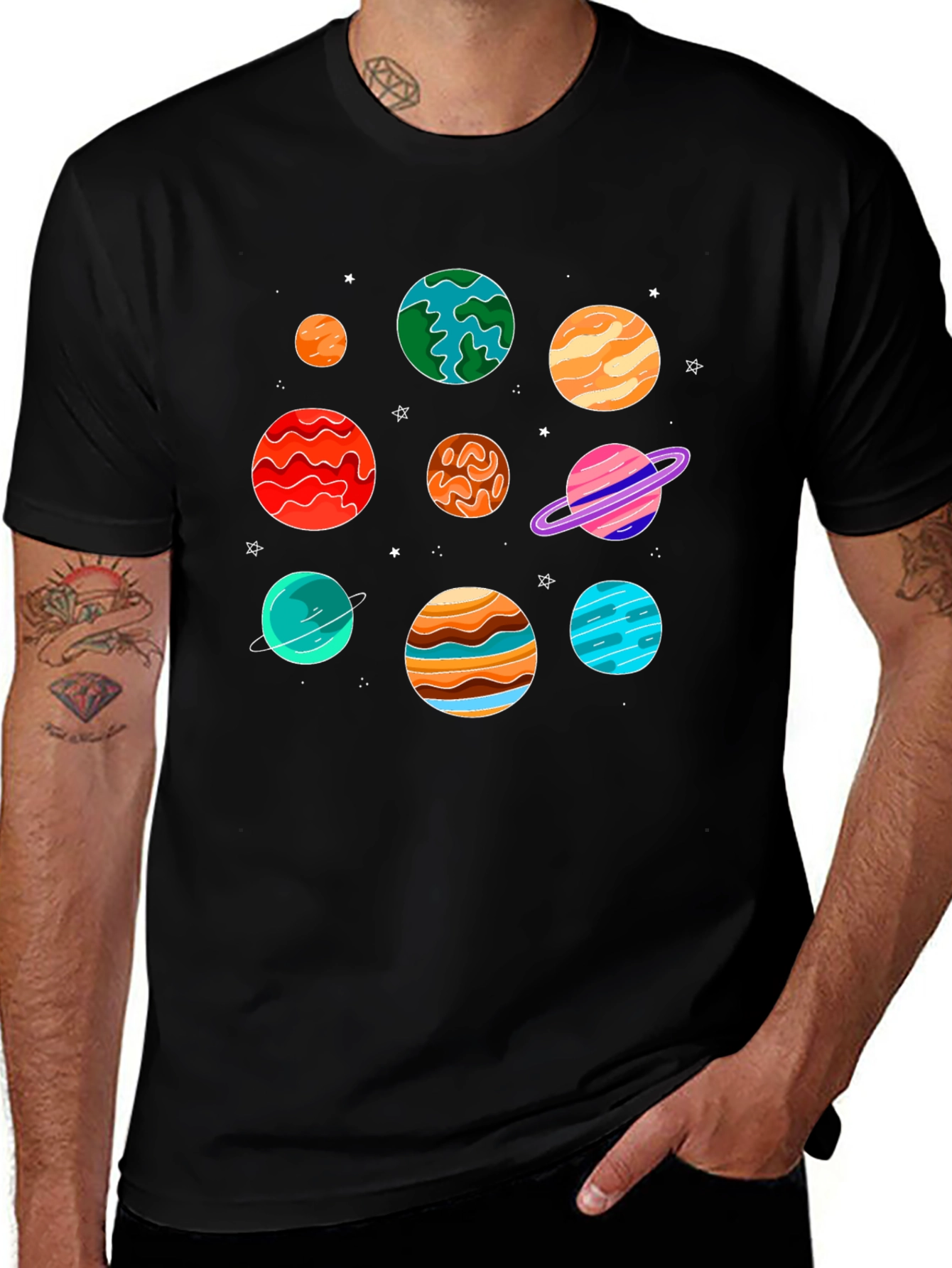 Planets Graphic Print Black T-Shirt