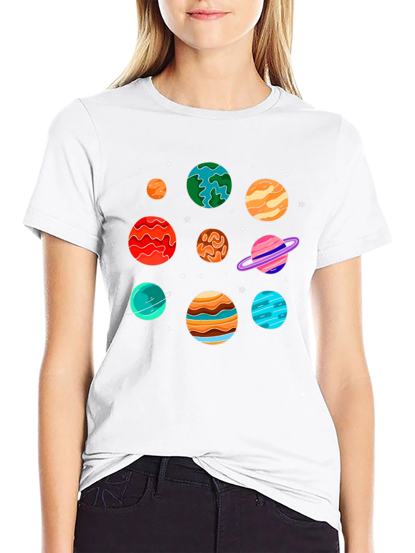 Planets Graphic Print Black T-Shirt