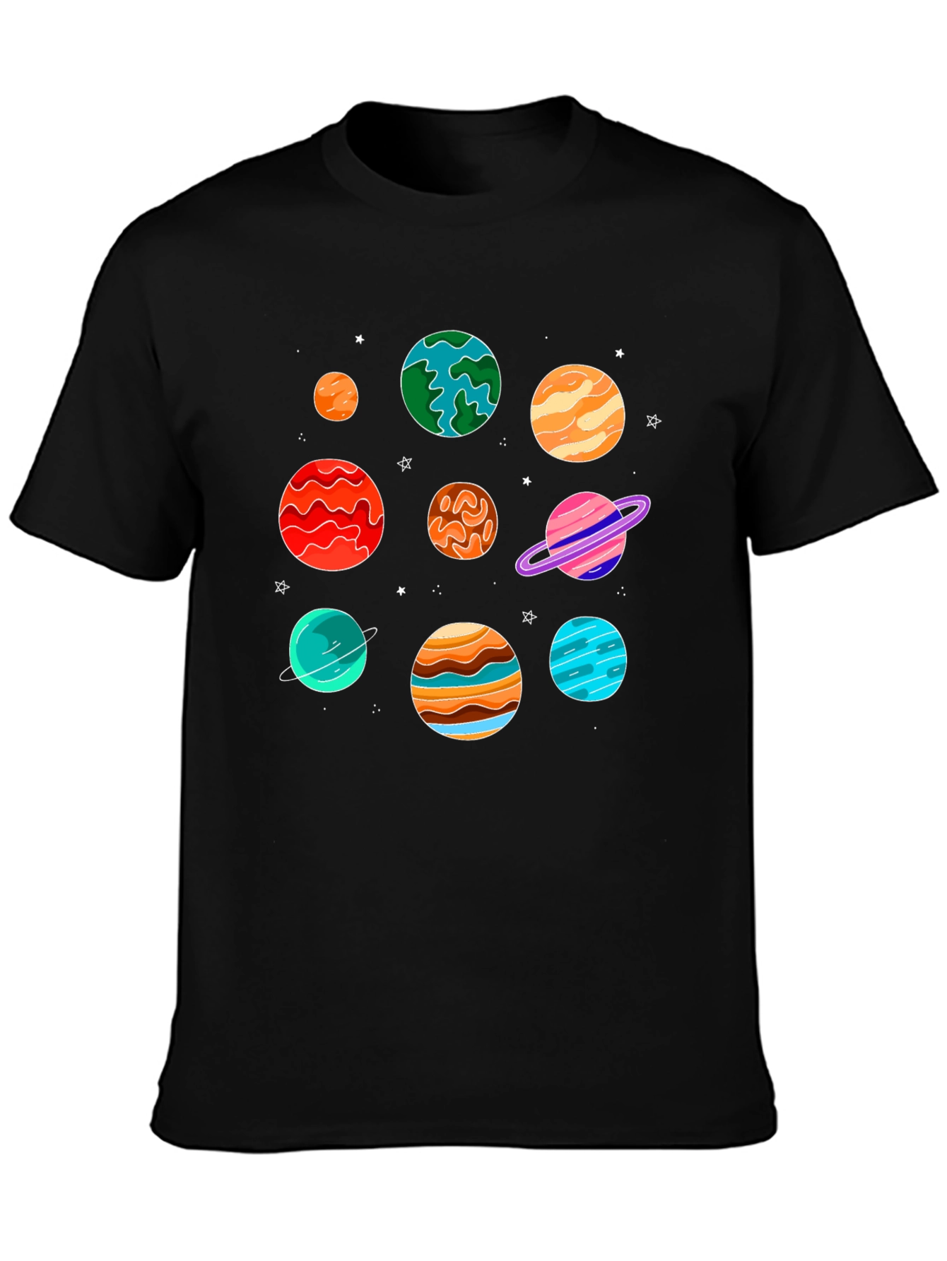 Planets Graphic Print Black T-Shirt