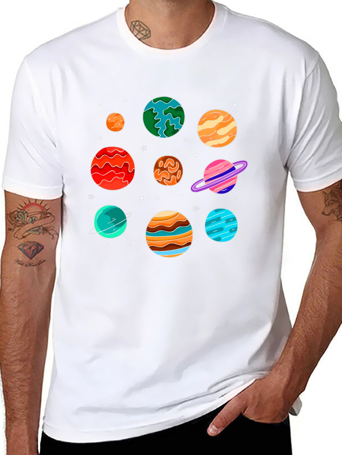 Planets Graphic Print Black T-Shirt