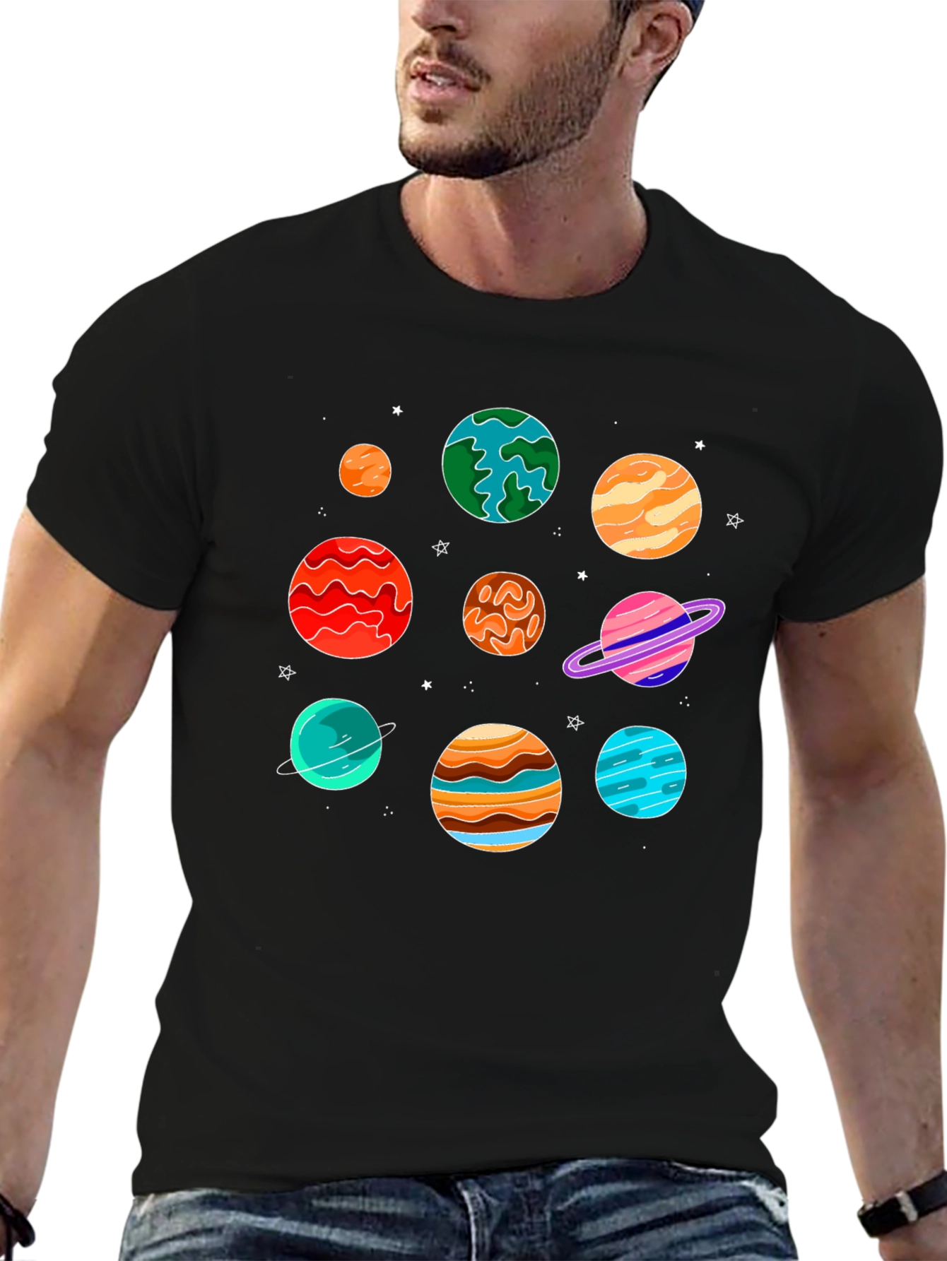 Planets Graphic Print Black T-Shirt