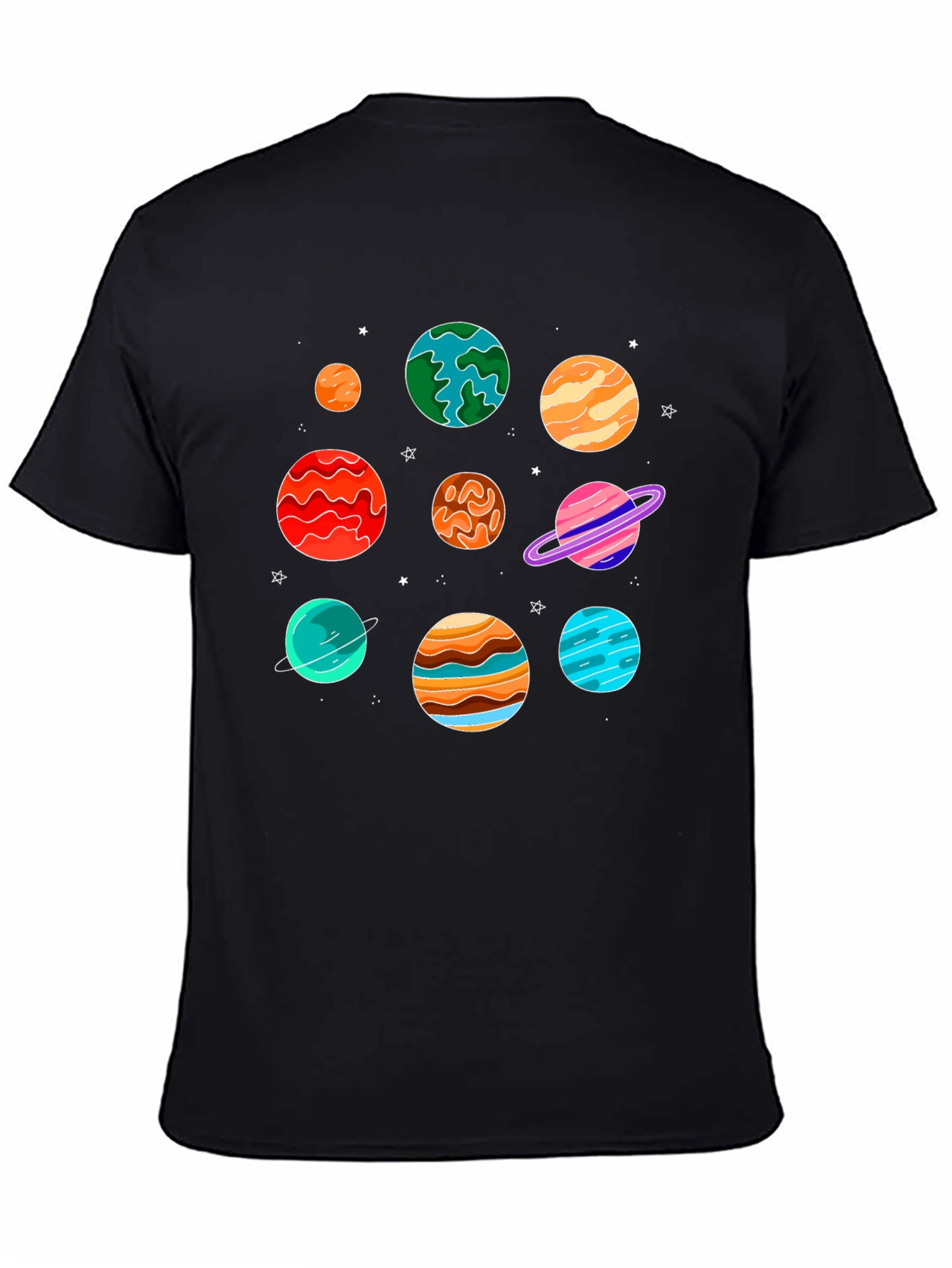 Planets Graphic Print Black T-Shirt