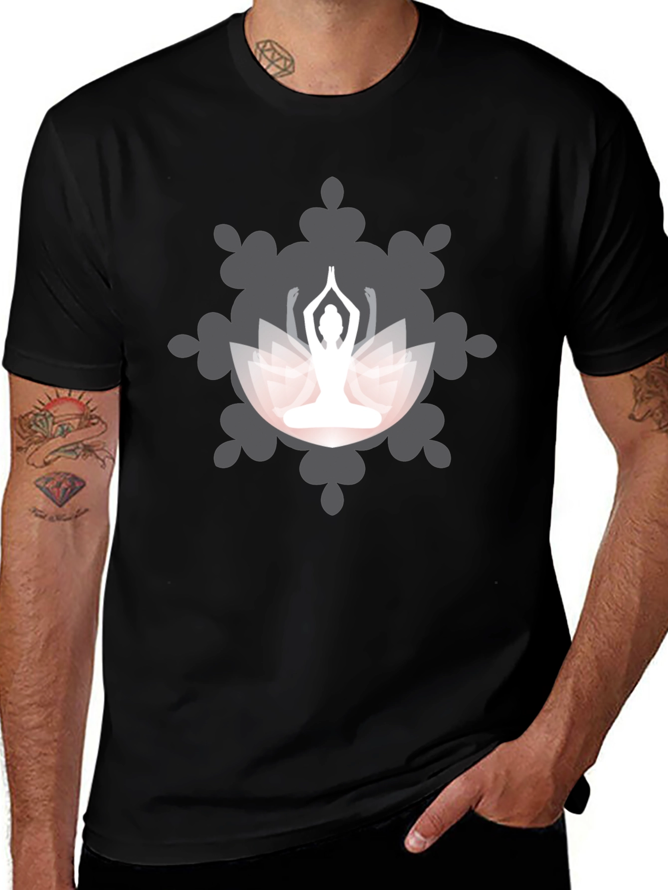 Yoga Lotus Mandala Graphic T-Shirt - Black