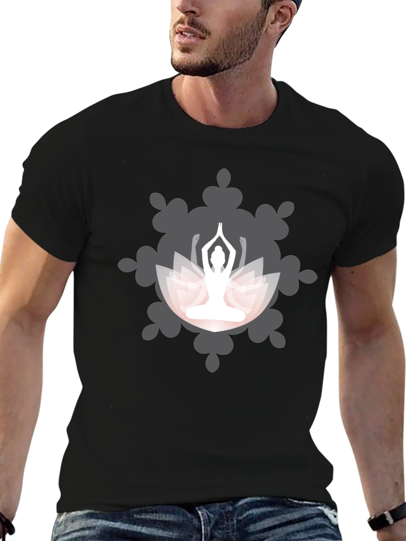 Yoga Lotus Mandala Graphic T-Shirt - Black