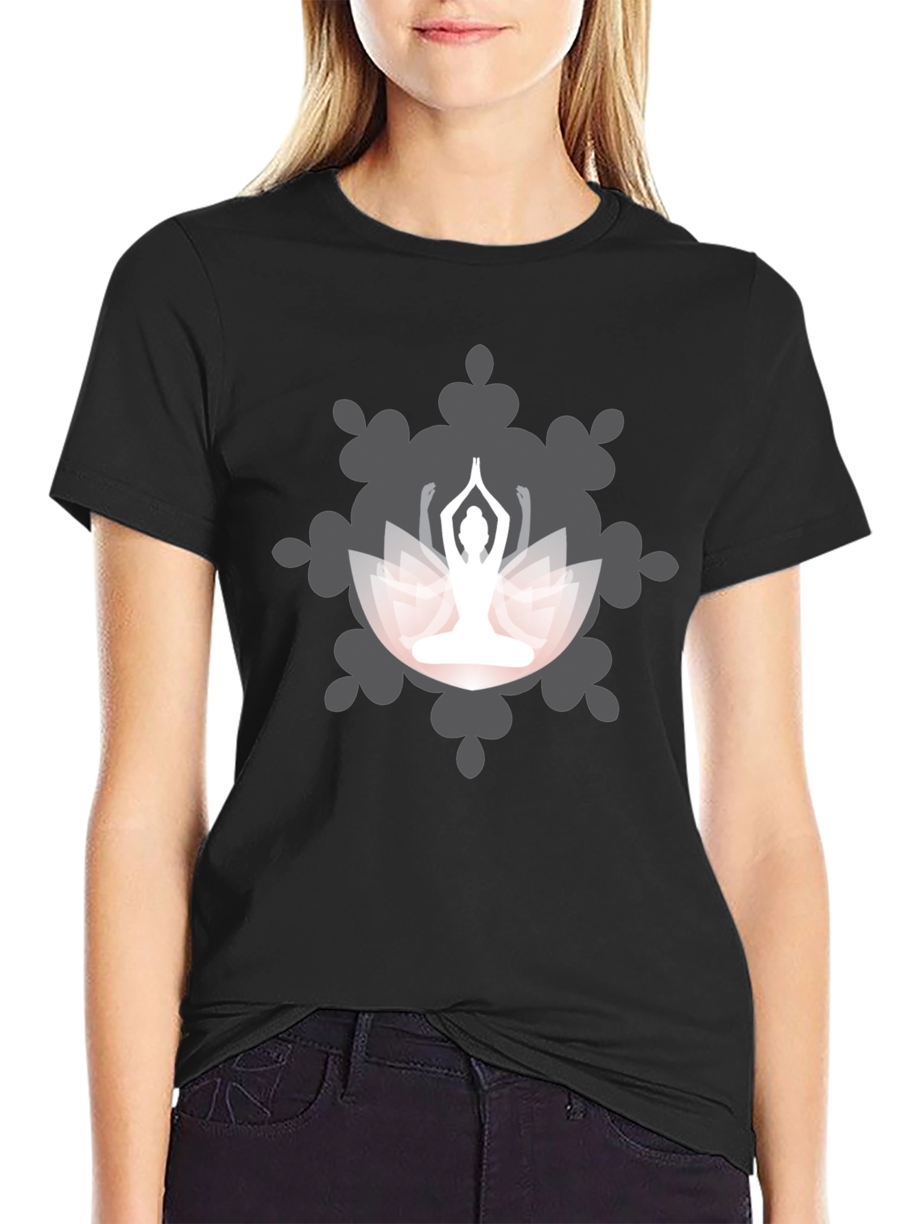 Yoga Lotus Mandala Graphic T-Shirt - Black