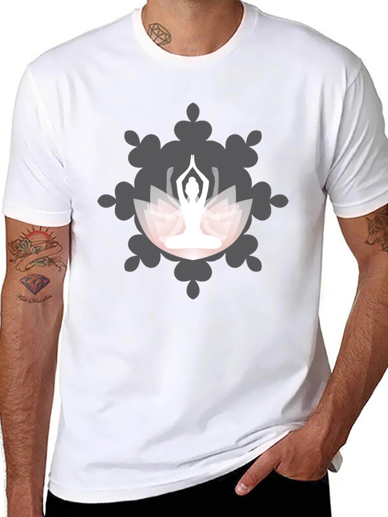 Yoga Lotus Mandala Graphic T-Shirt - Black