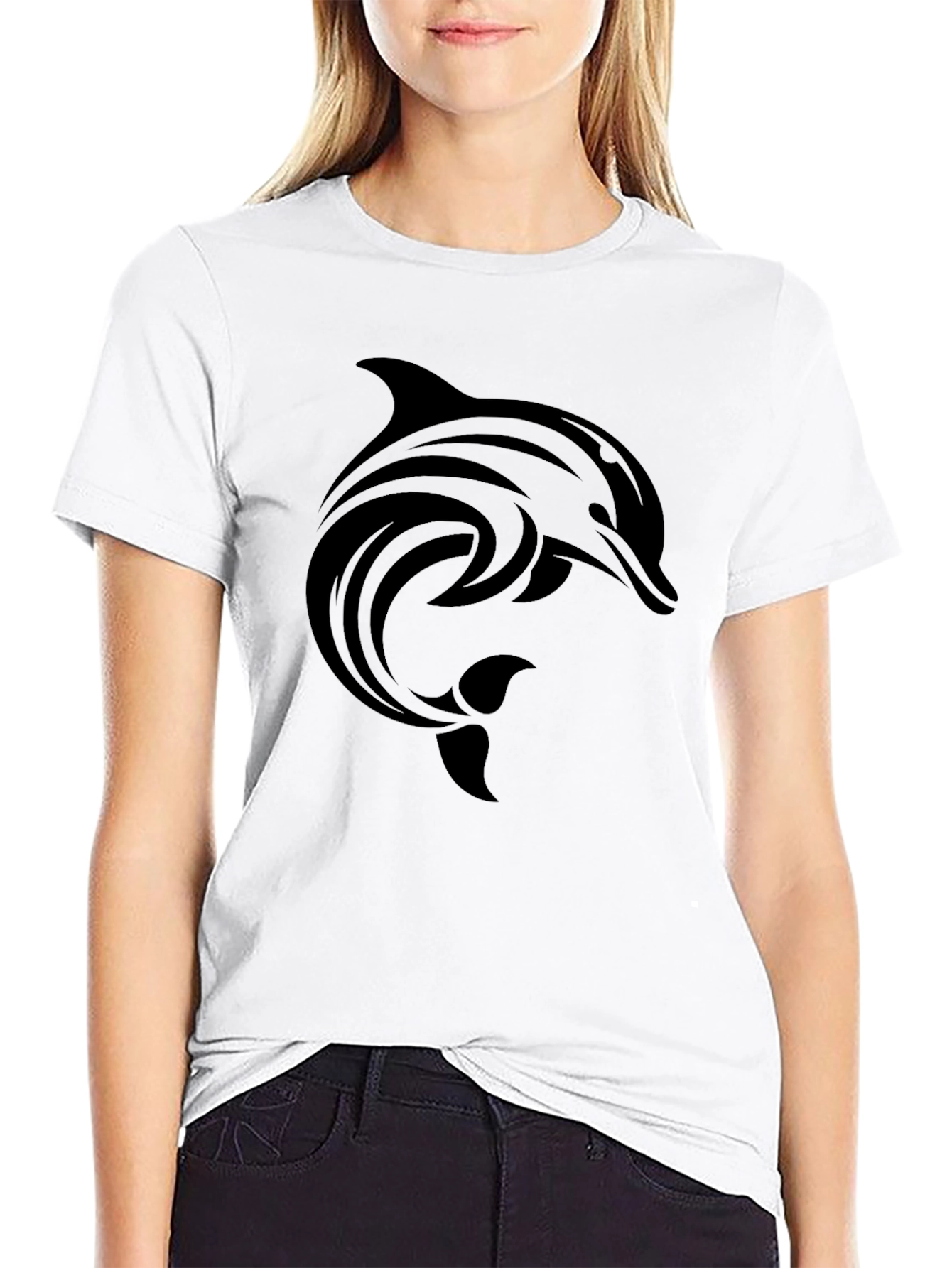 Tribal Dolphin Graphic Black T-Shirt