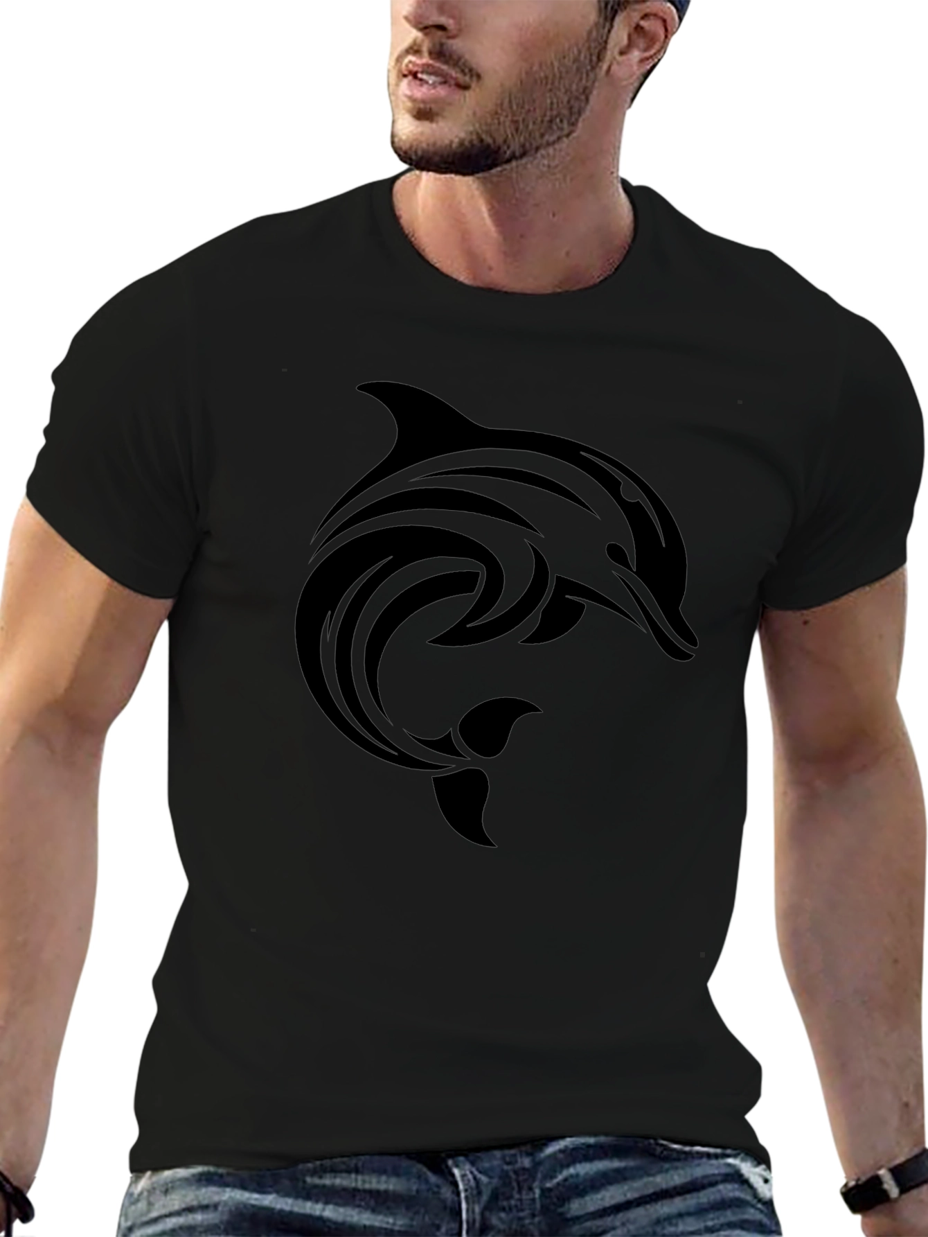 Tribal Dolphin Graphic Black T-Shirt