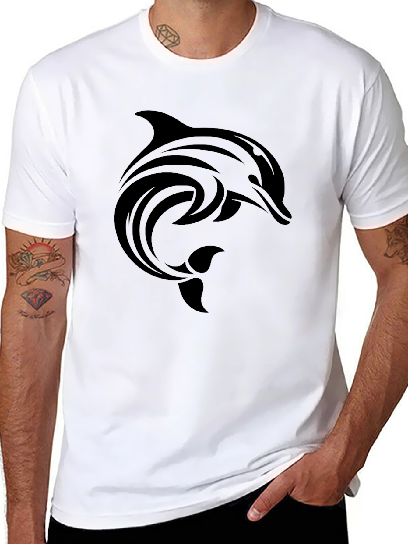 Tribal Dolphin Graphic Black T-Shirt