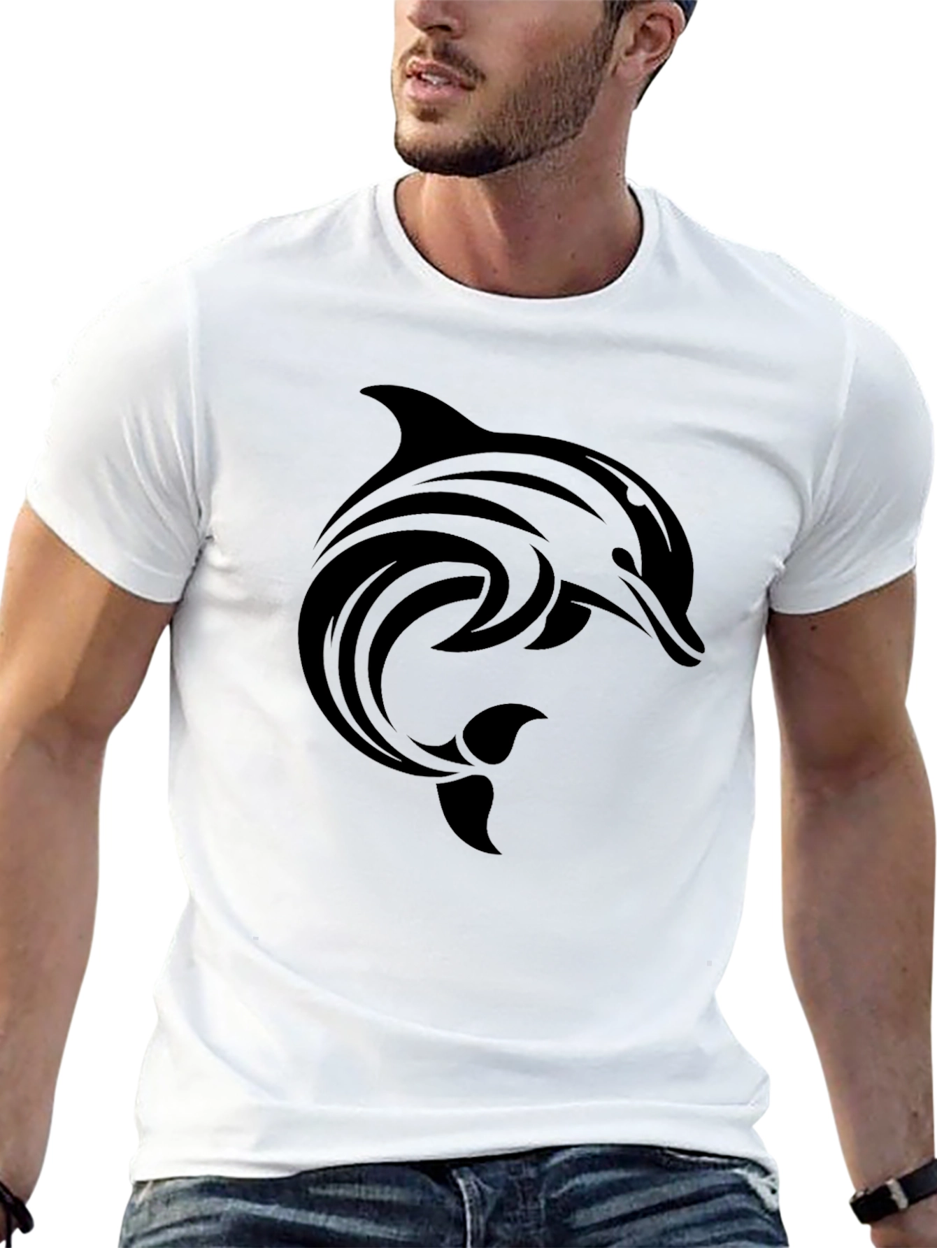 Tribal Dolphin Graphic Black T-Shirt