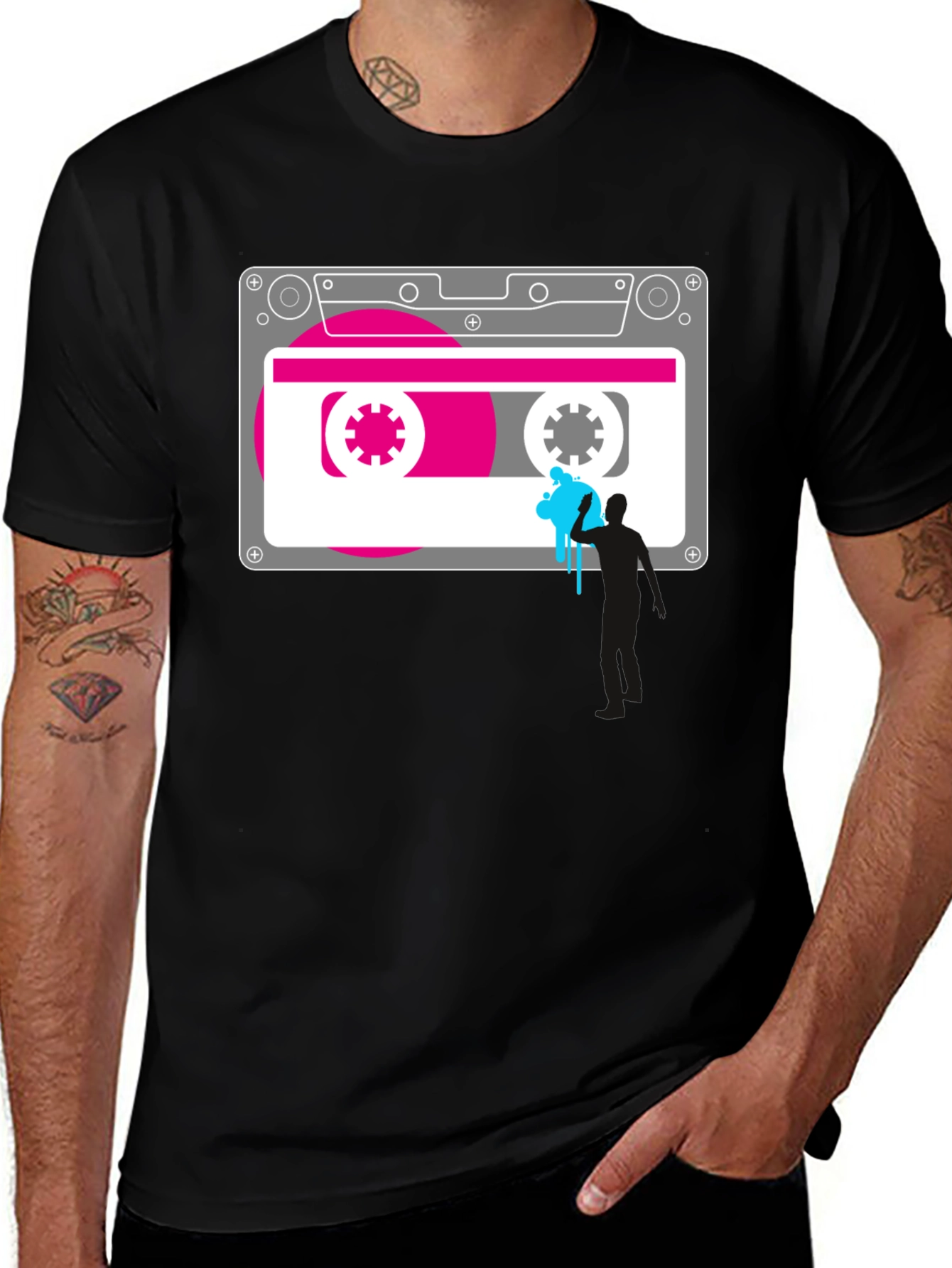 Retro Cassette Tape Graphic Tee - Black
