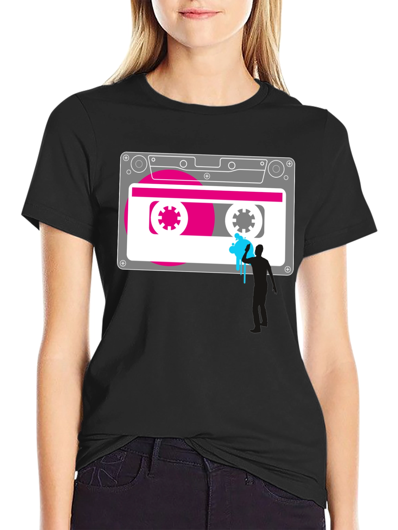 Retro Cassette Tape Graphic Tee - Black