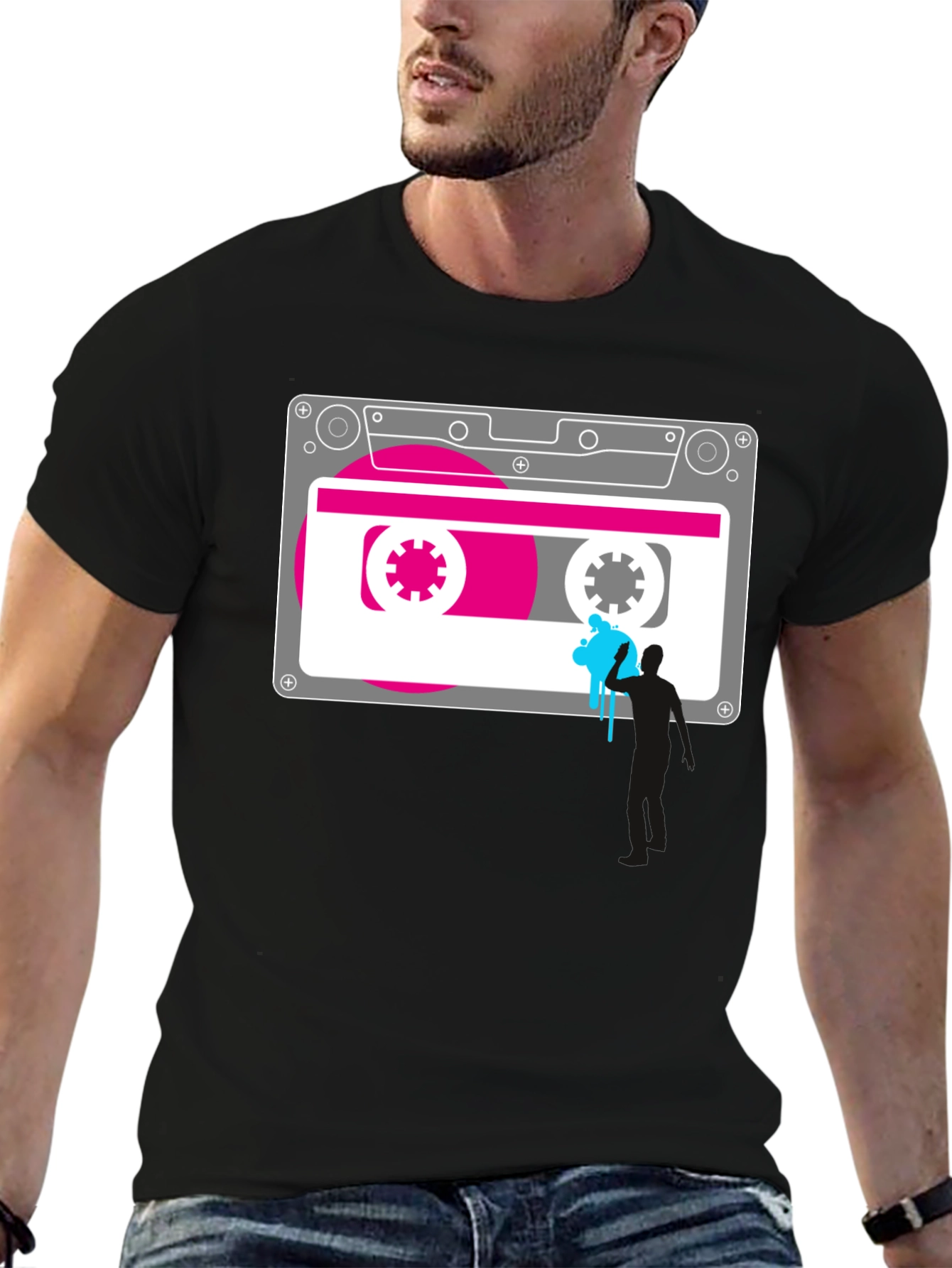 Retro Cassette Tape Graphic Tee - Black