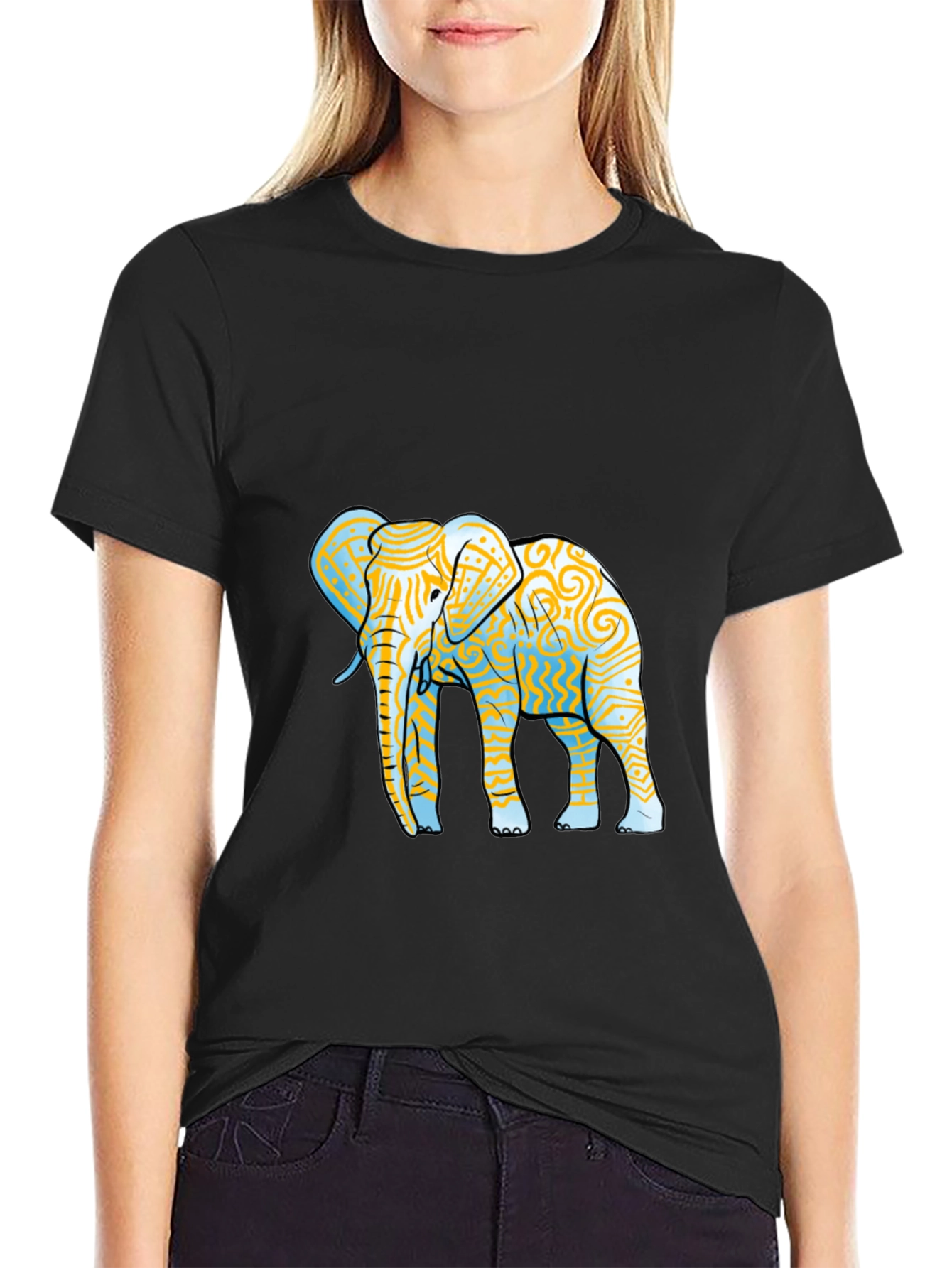 Elephant Graphic Print Black Crew Neck Tee