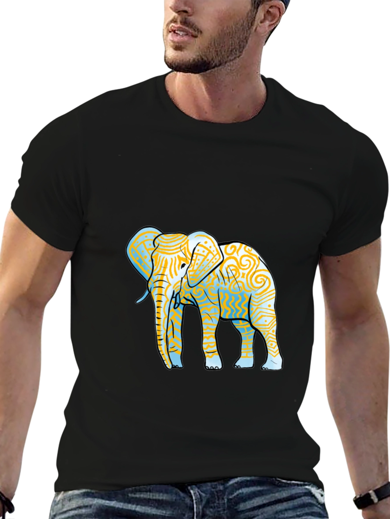 Elephant Graphic Print Black Crew Neck Tee