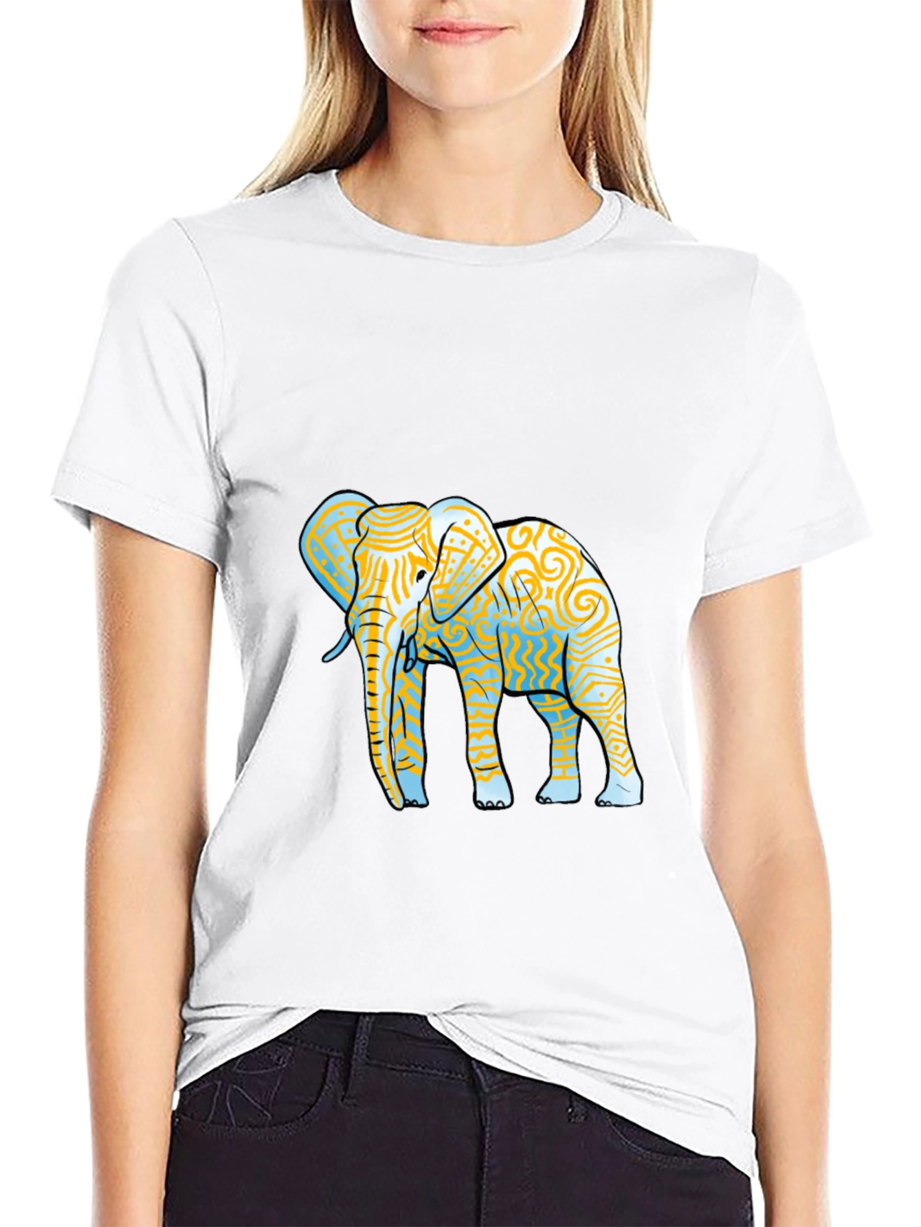 Elephant Graphic Print Black Crew Neck Tee