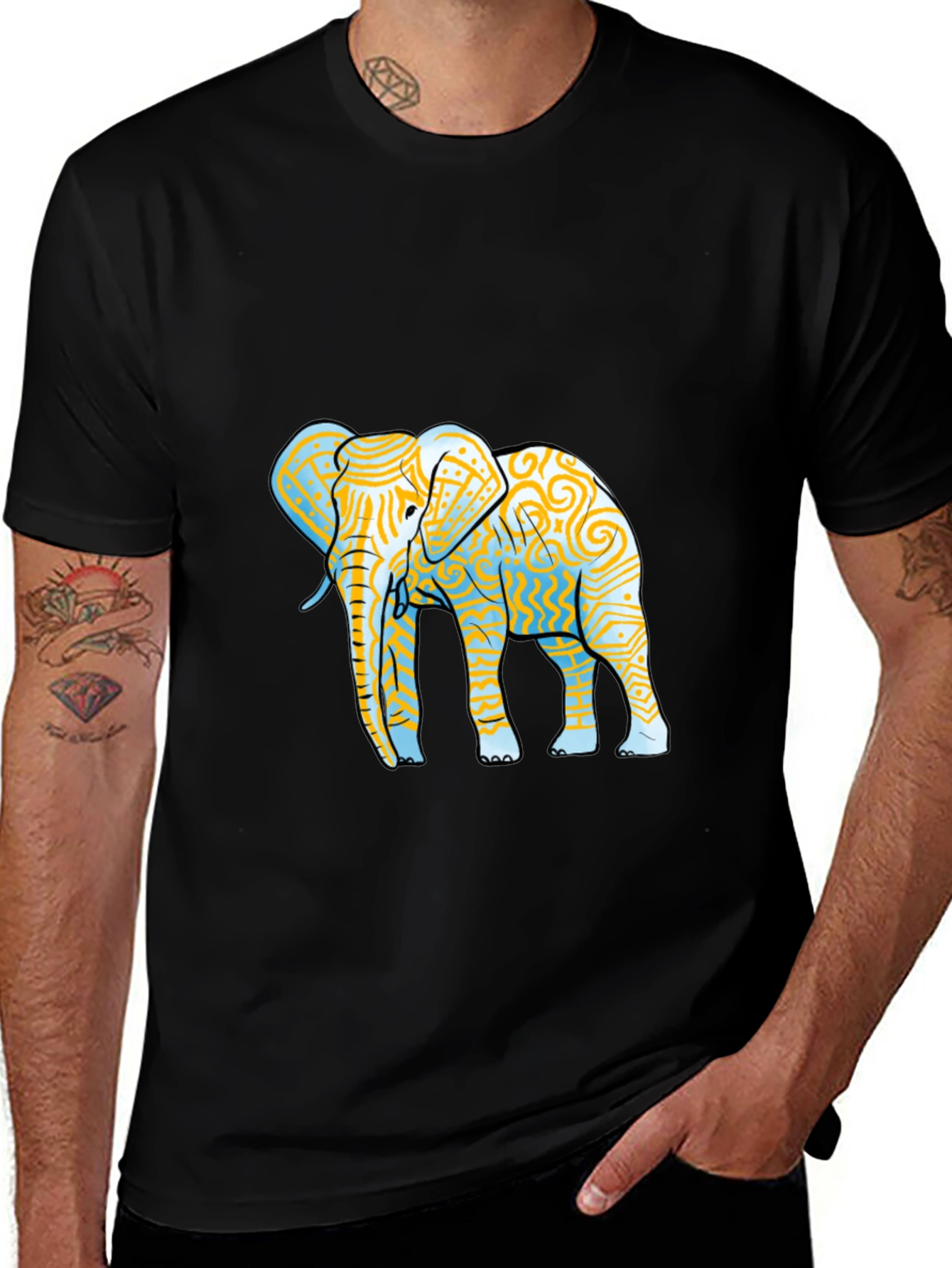 Elephant Graphic Print Black Crew Neck Tee