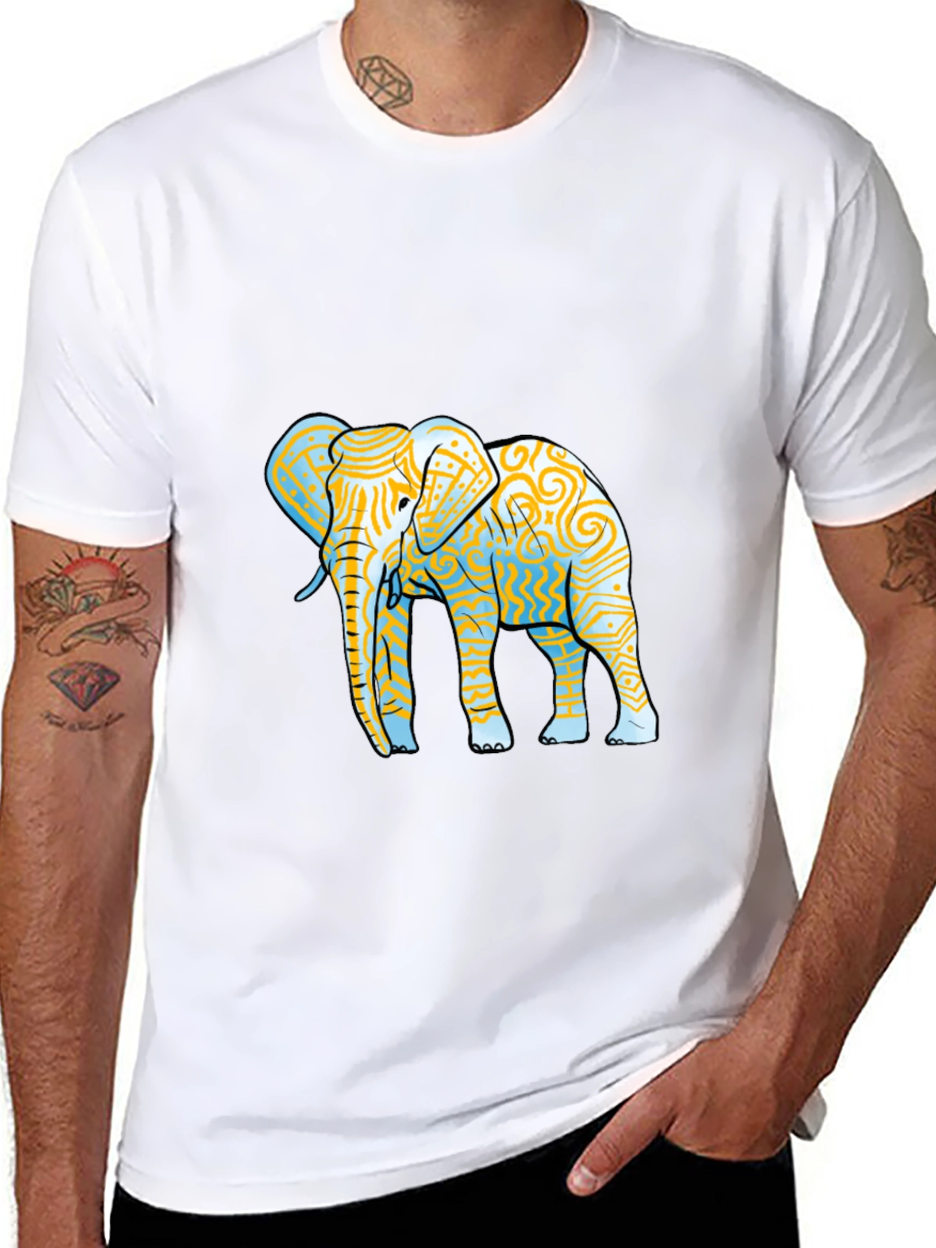 Elephant Graphic Print Black Crew Neck Tee