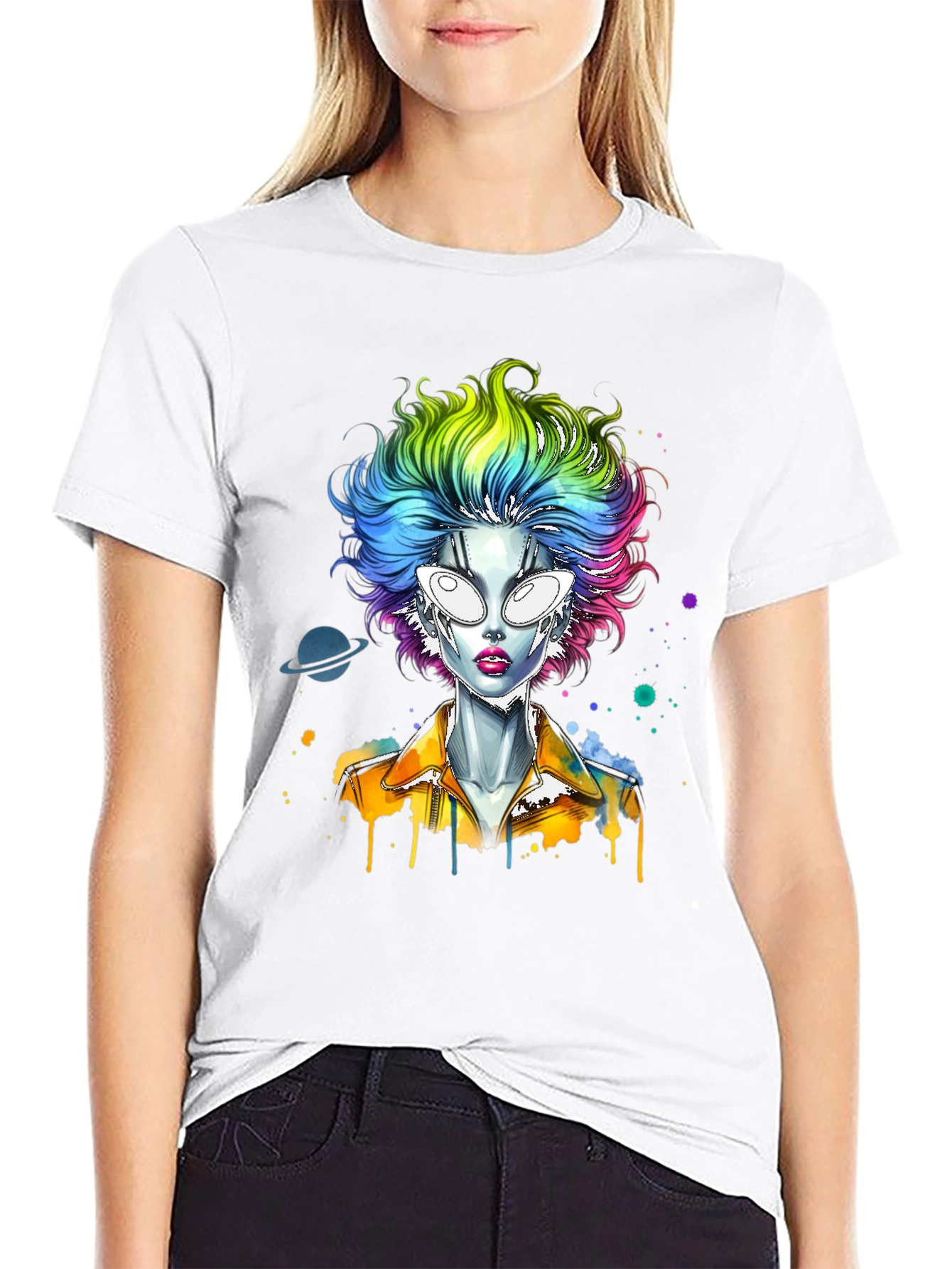Alien Rainbow Hair Graphic T-Shirt