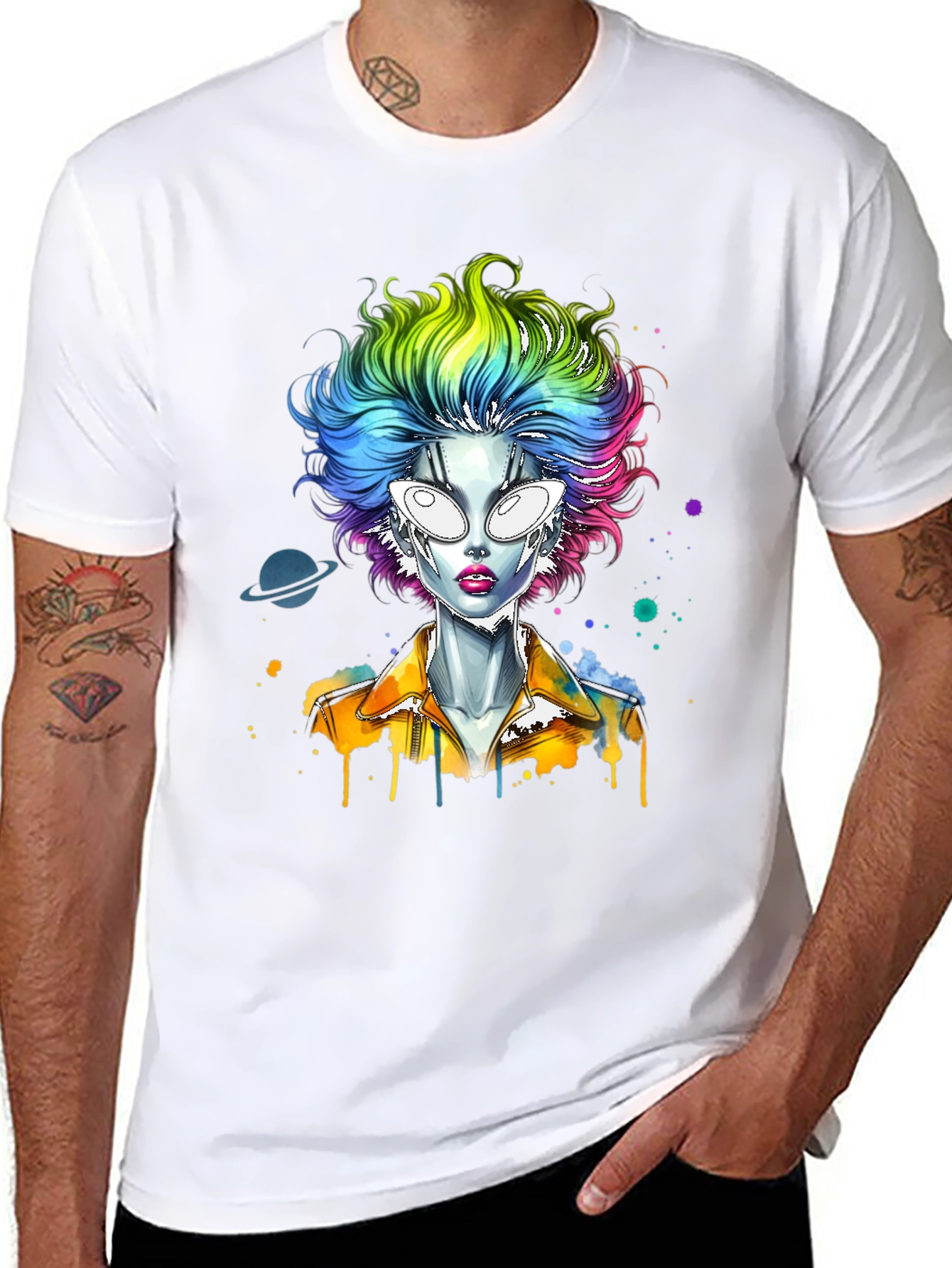Alien Rainbow Hair Graphic T-Shirt
