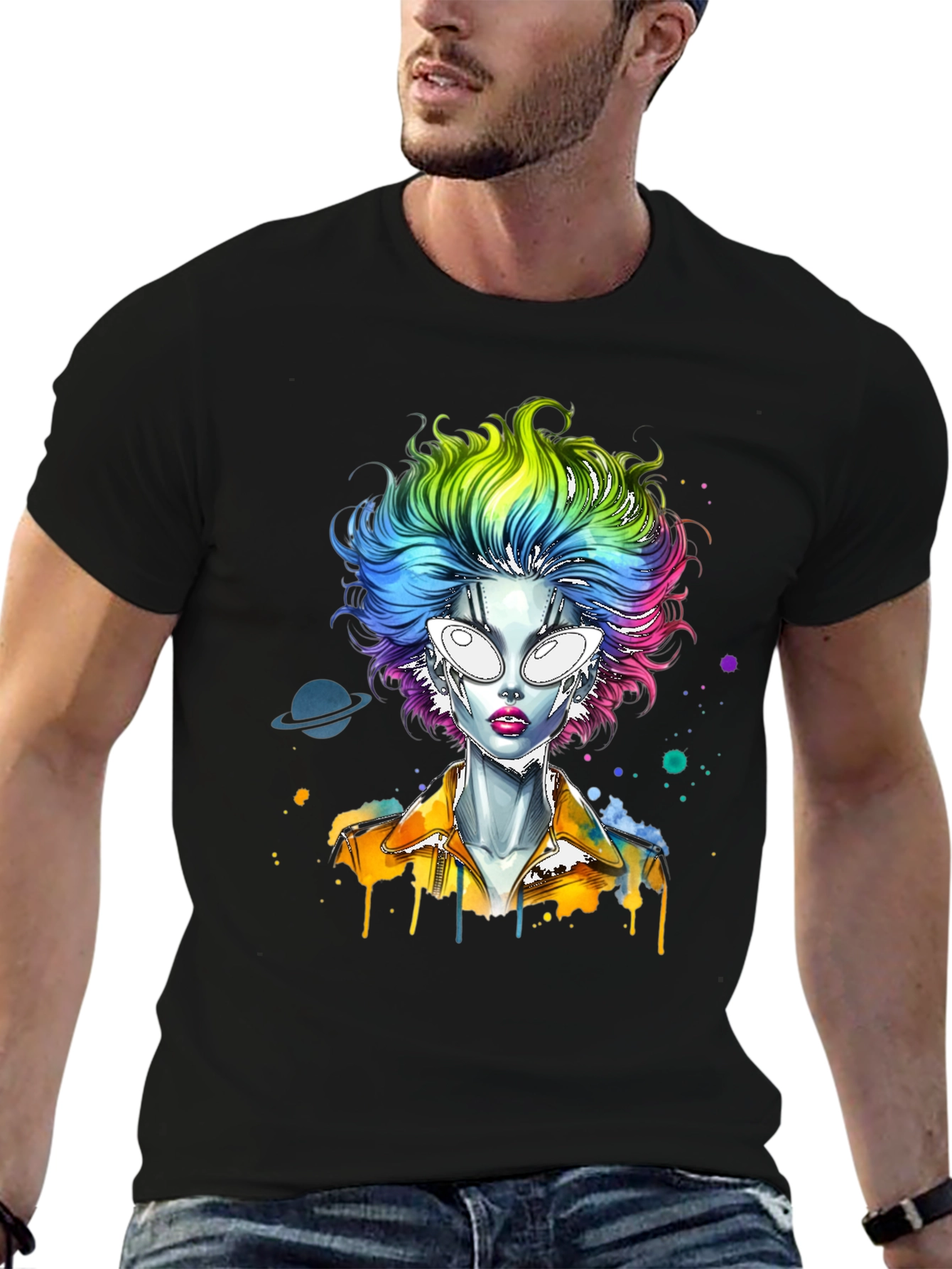 Alien Rainbow Hair Graphic T-Shirt
