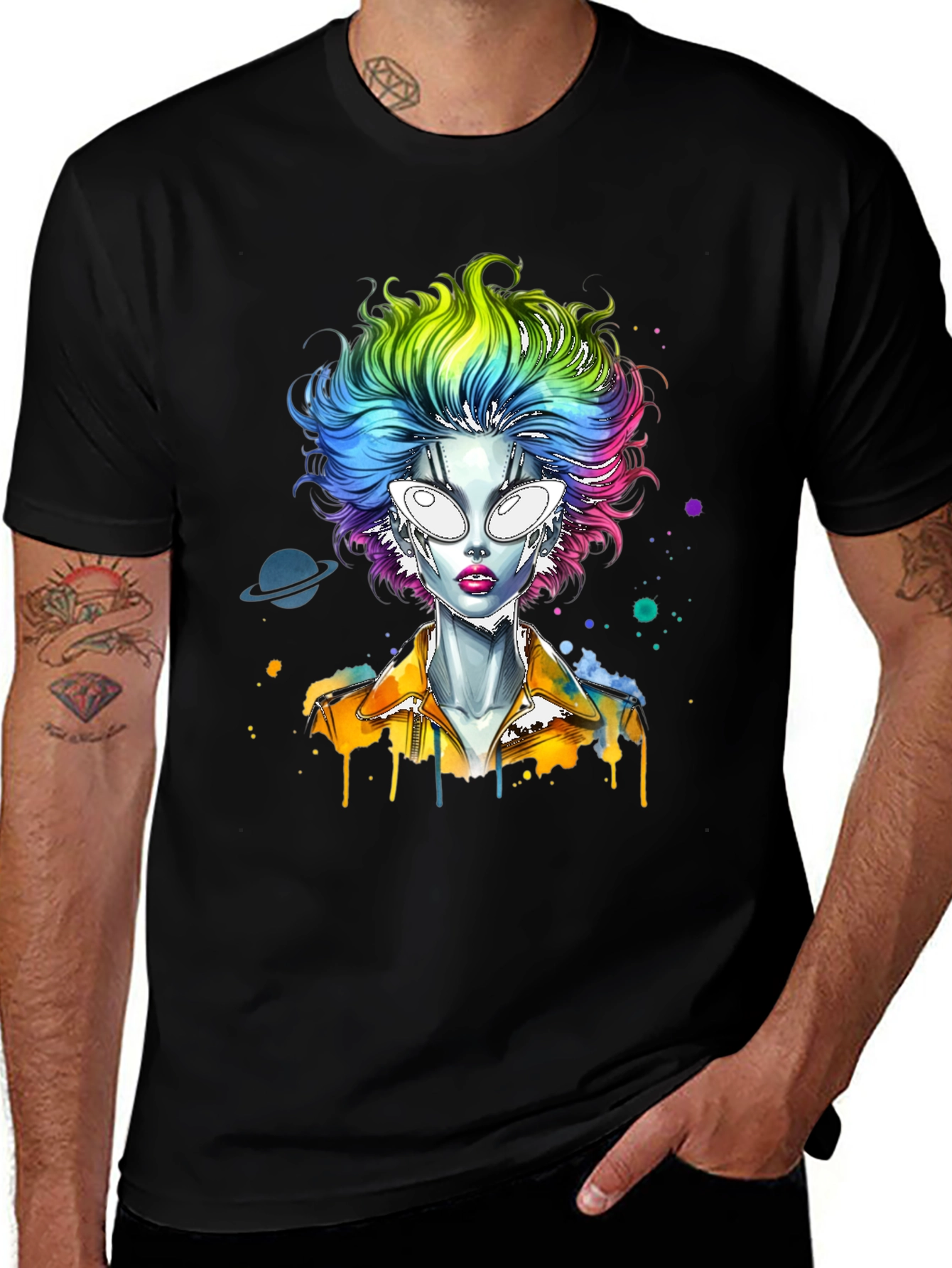 Alien Rainbow Hair Graphic T-Shirt