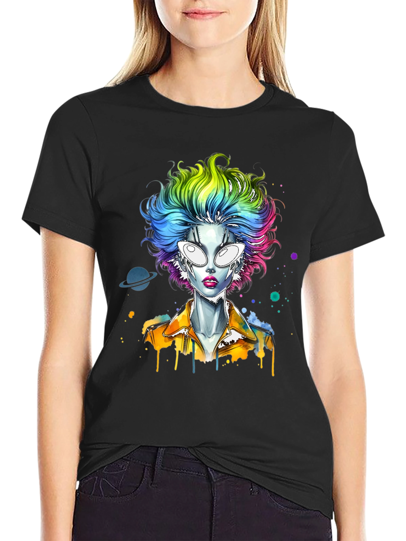 Alien Rainbow Hair Graphic T-Shirt