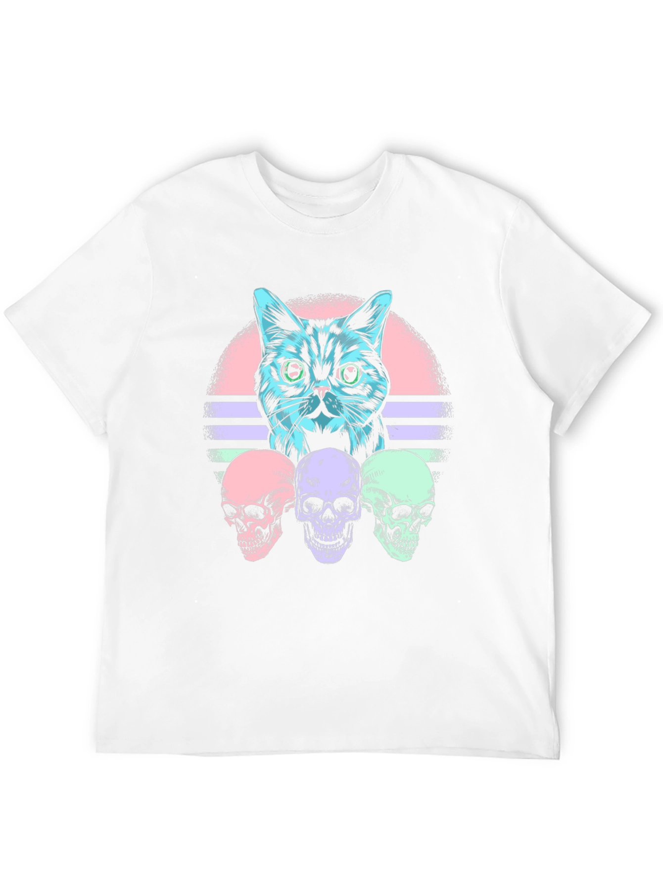 Cat & Skulls Graphic T-Shirt - Retro Style