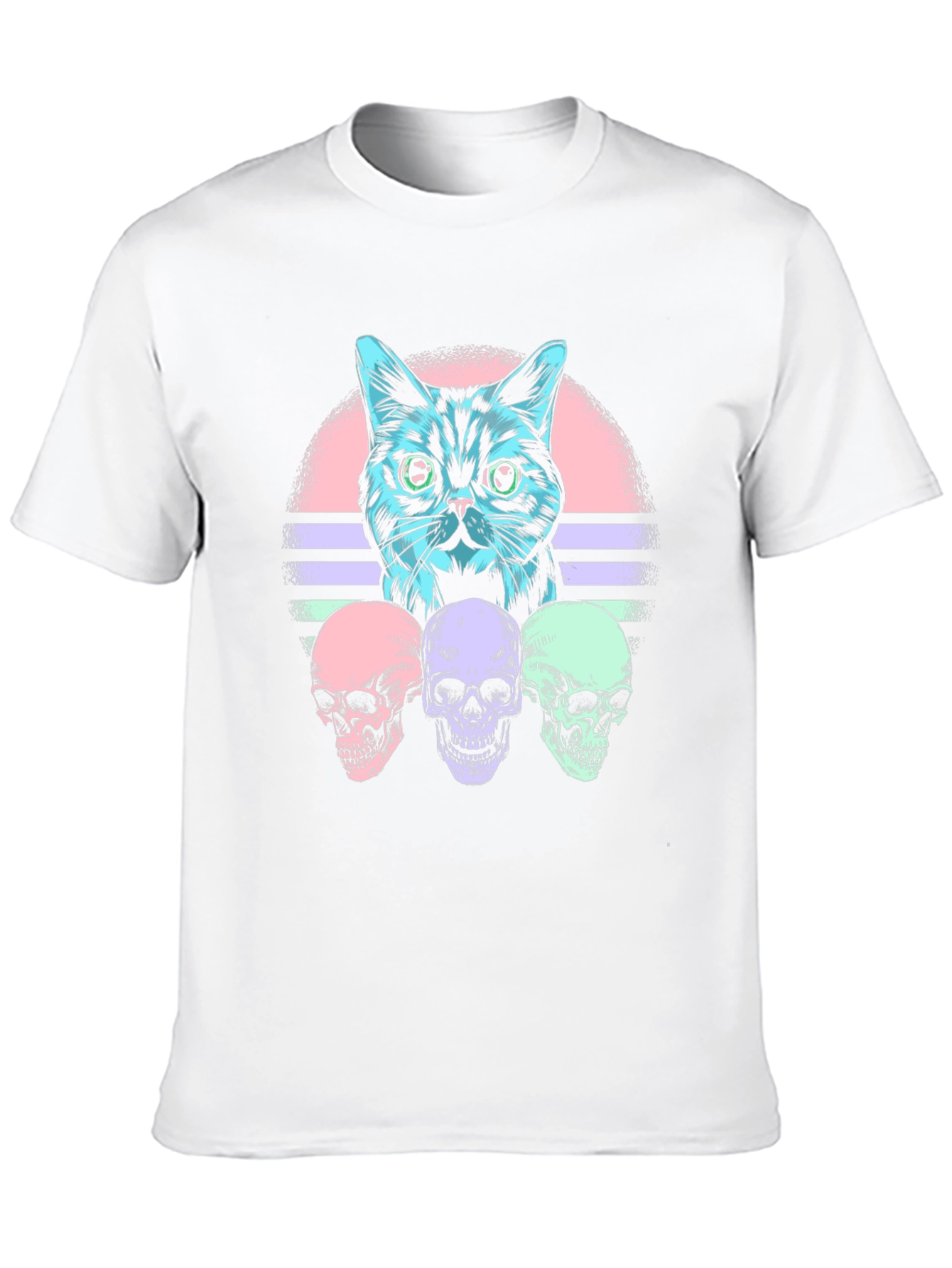 Cat & Skulls Graphic T-Shirt - Retro Style