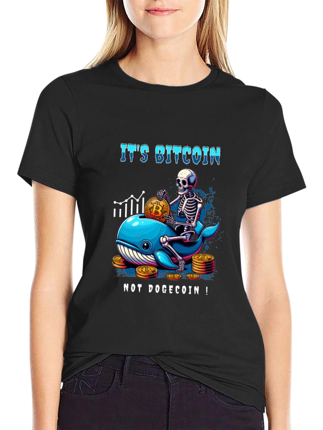 Bitcoin Whale Skeleton Graphic T-Shirt