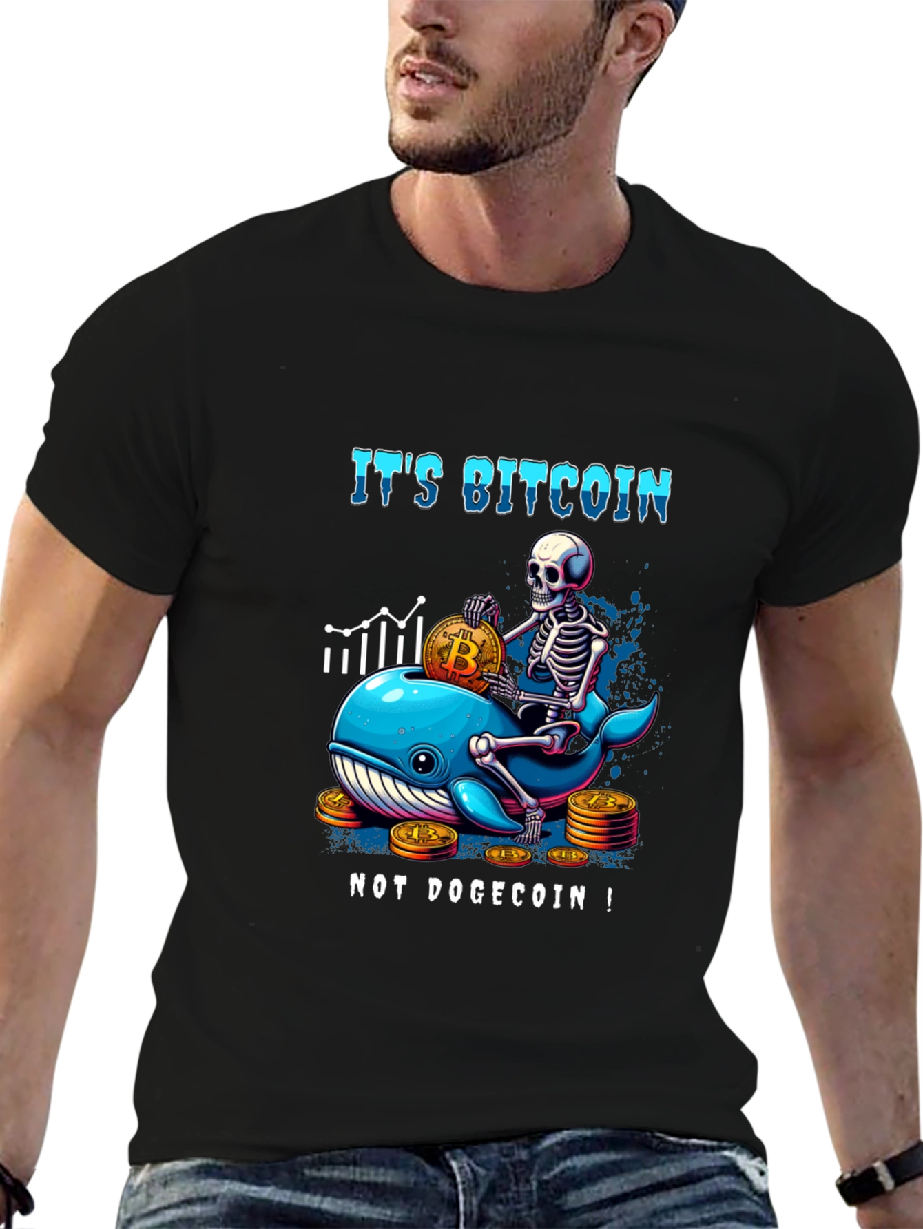 Bitcoin Whale Skeleton Graphic T-Shirt