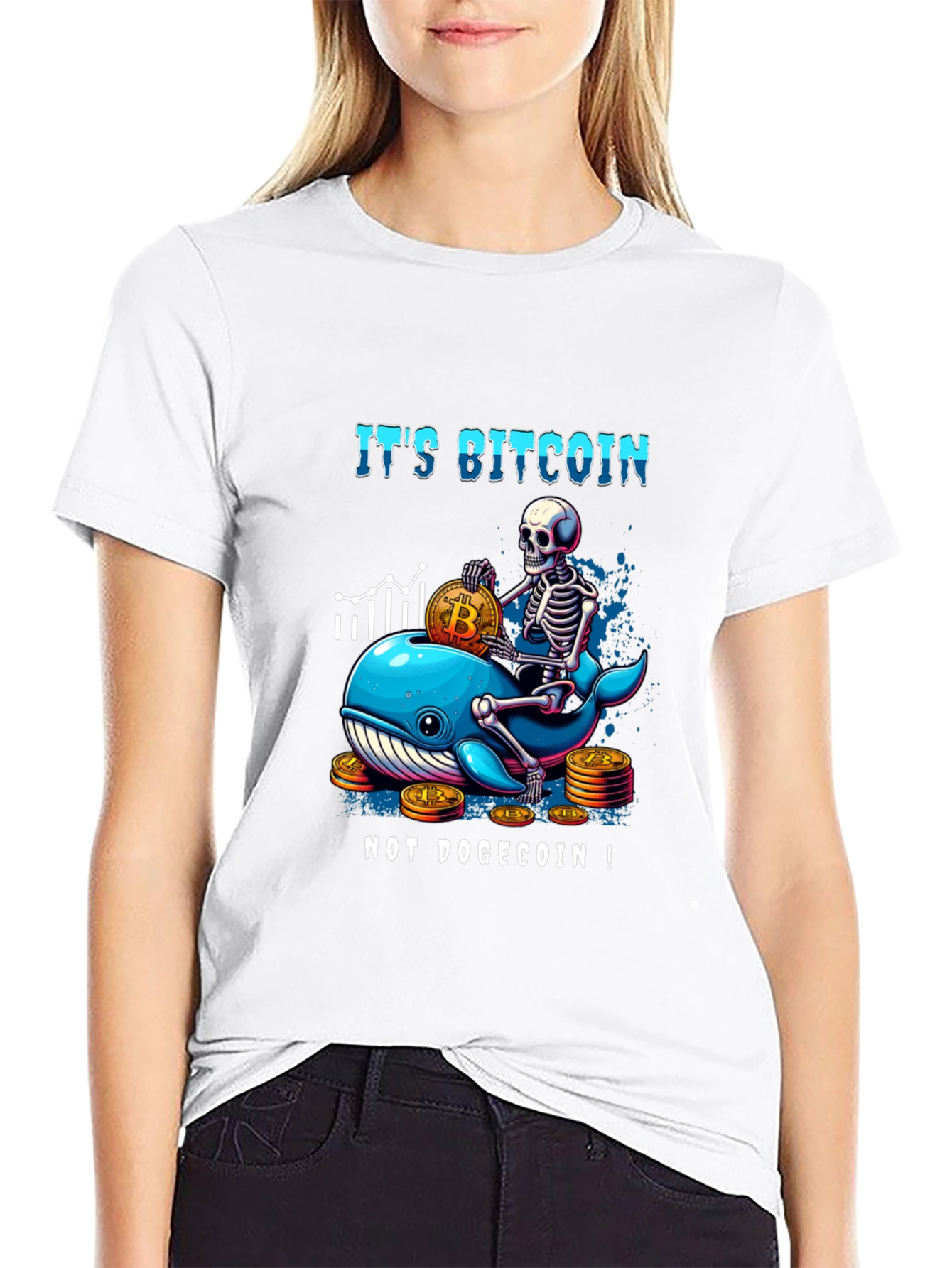 Bitcoin Whale Skeleton Graphic T-Shirt