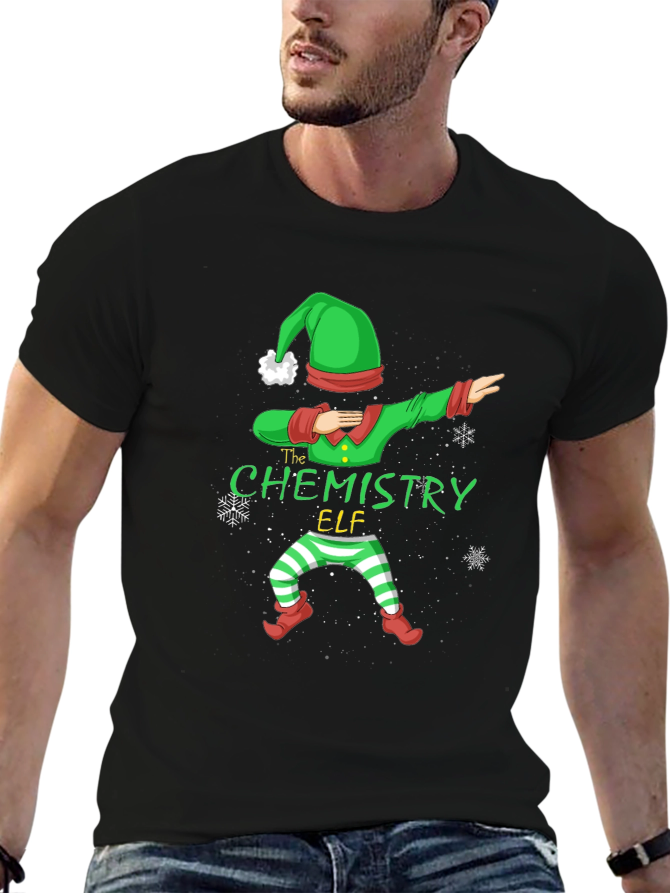 Chemistry Elf Dabbing T-Shirt - Festive Holiday Apparel
