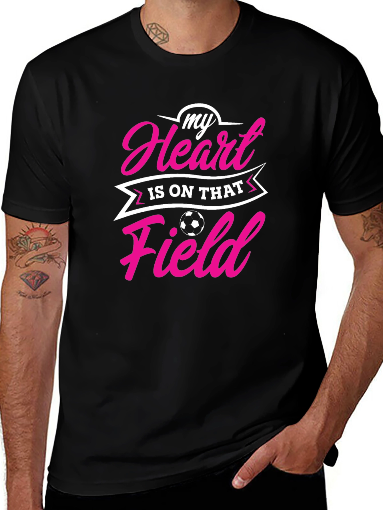 Soccer Heart Field Graphic Tee - Black Cotton Shirt