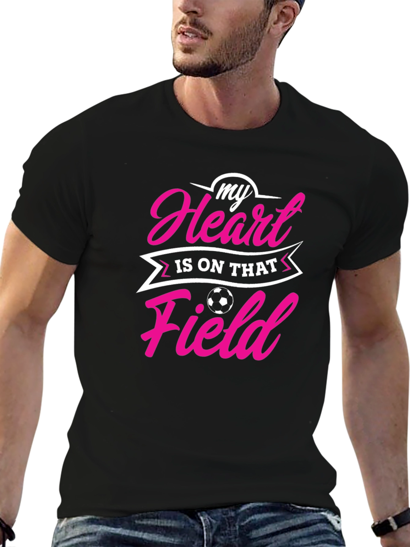 Soccer Heart Field Graphic Tee - Black Cotton Shirt