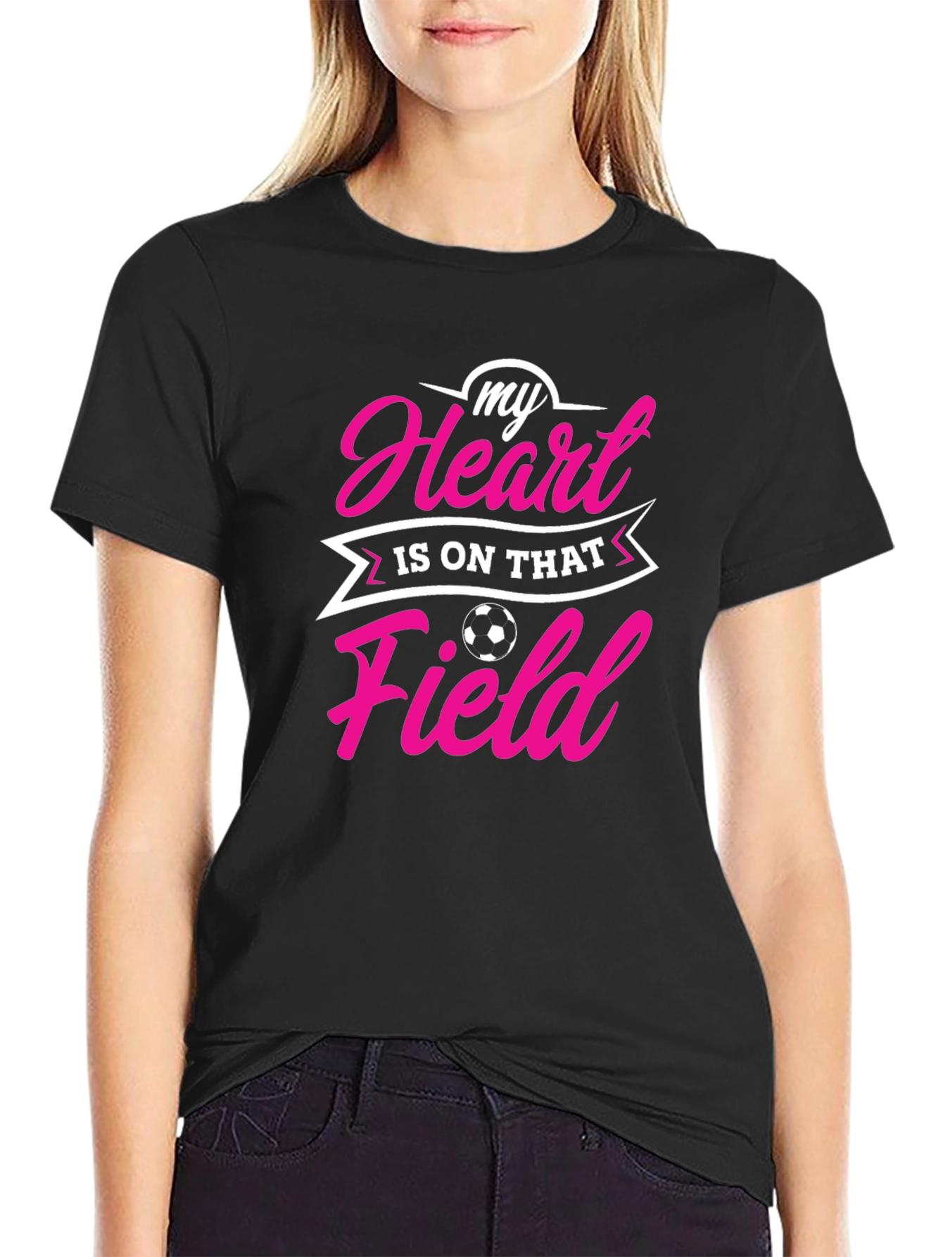 Soccer Heart Field Graphic Tee - Black Cotton Shirt