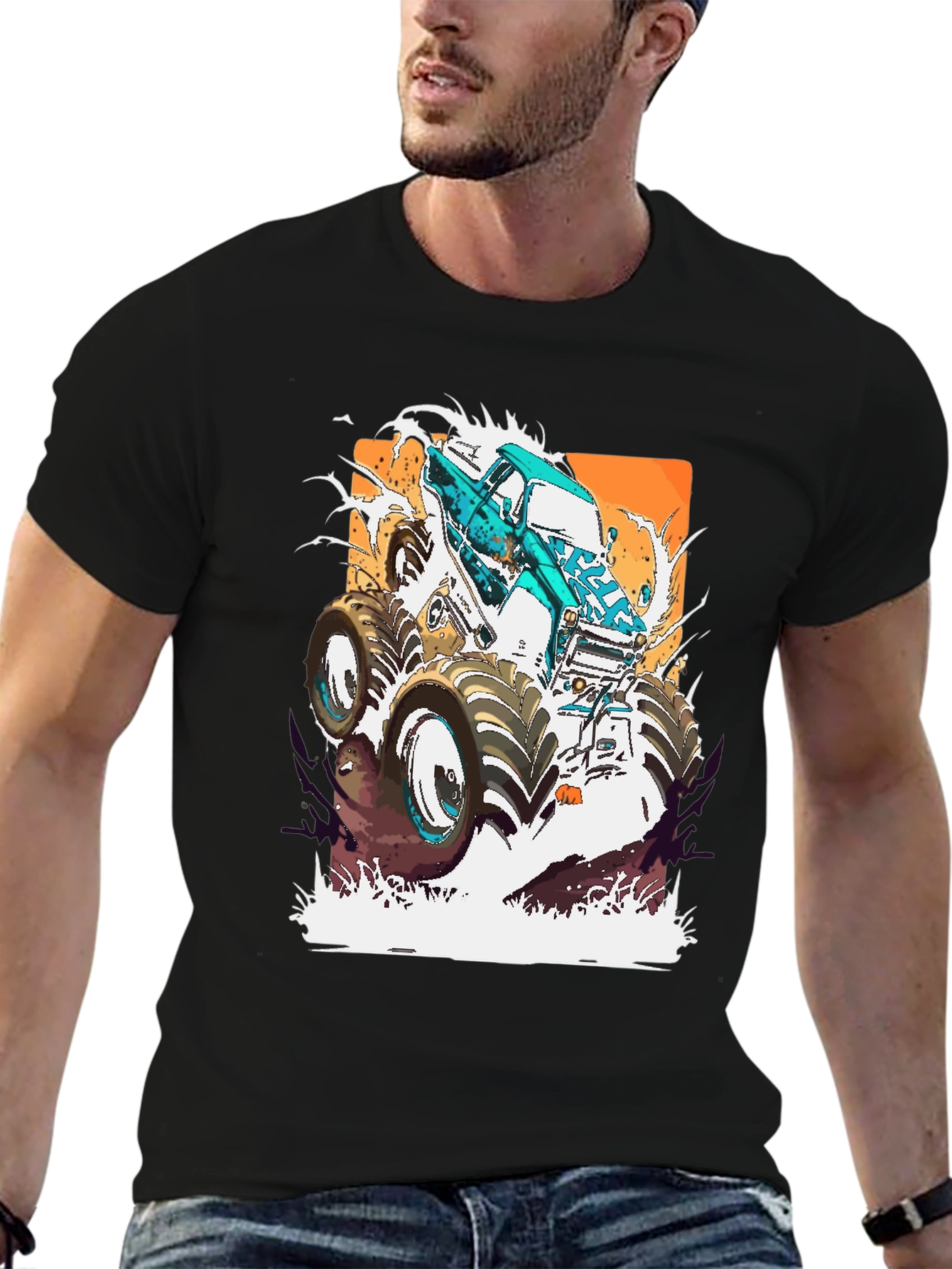 Monster Truck Graphic Tee - Bold Black Cotton Shirt