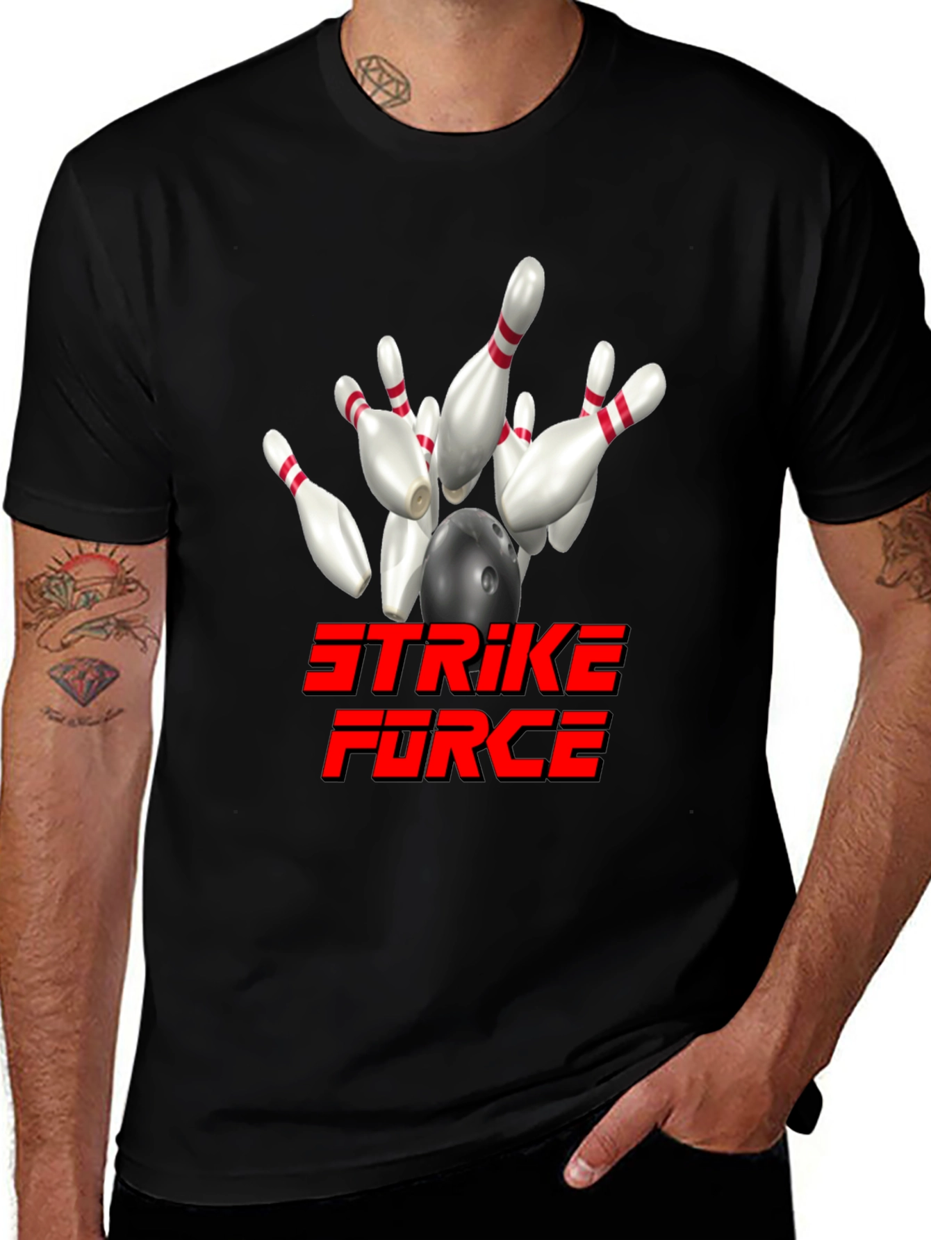 Strike Force Bowling T-Shirt - Black Cotton Blend