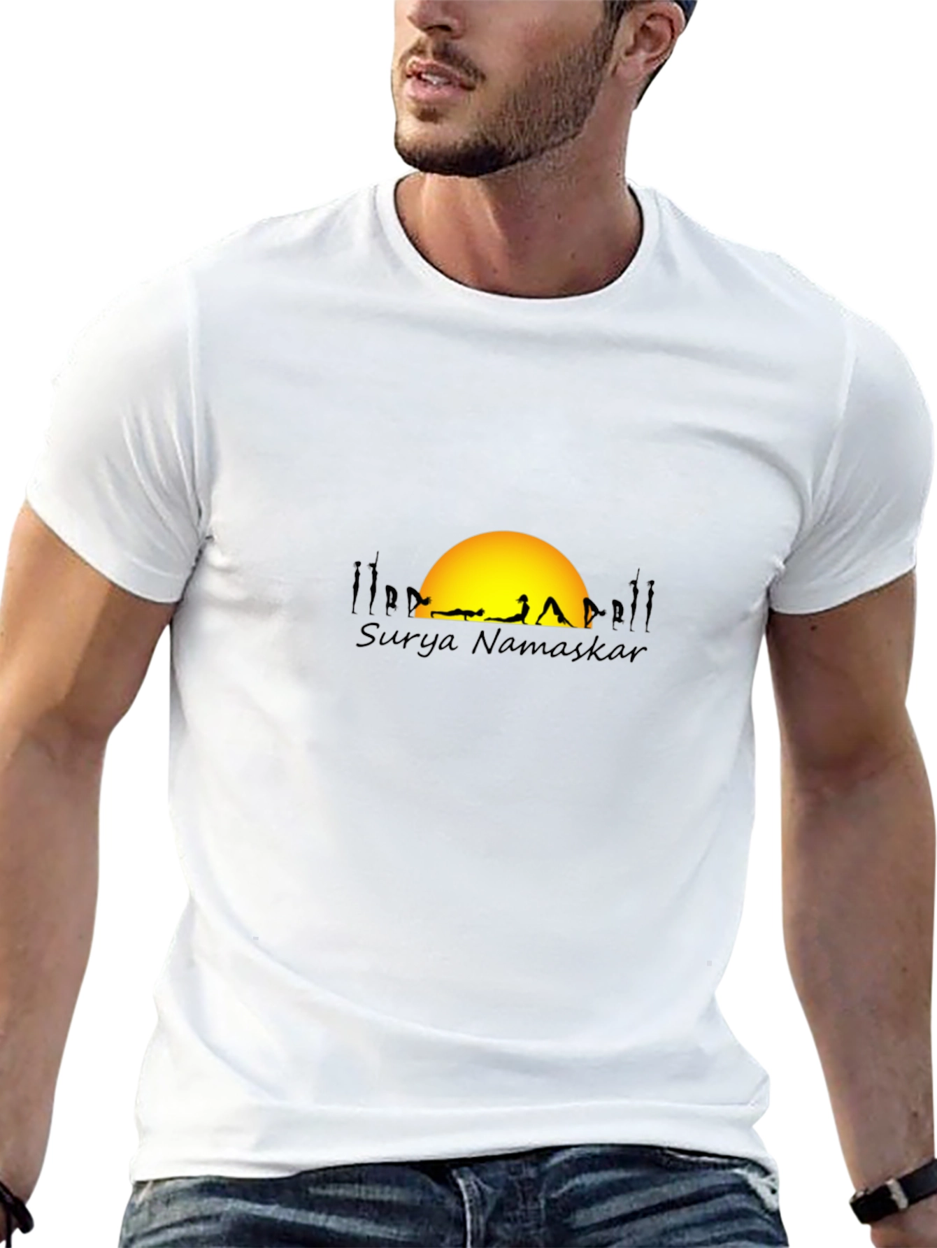 Surya Namaskar Black T-Shirt - Yoga & Sun Design