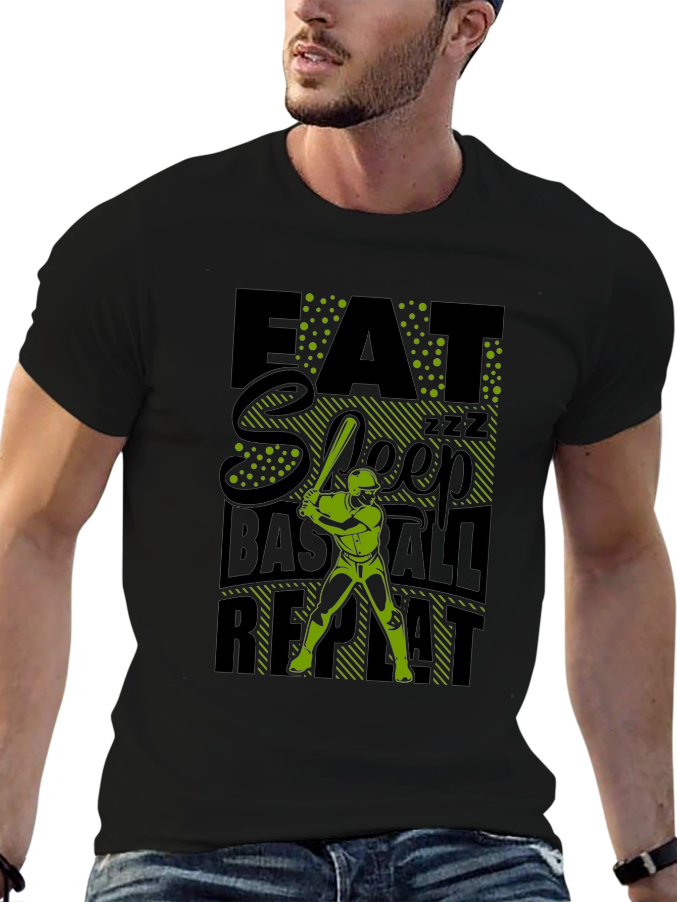 Eat Sleep Baseball Repeat Graphic Tee - Black