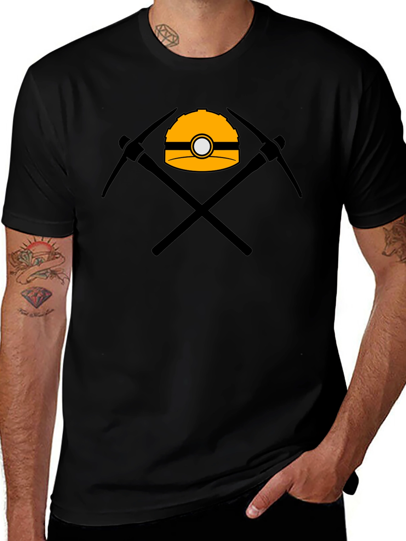 Miners Hard Hat & Pickaxes Graphic Tee - Black