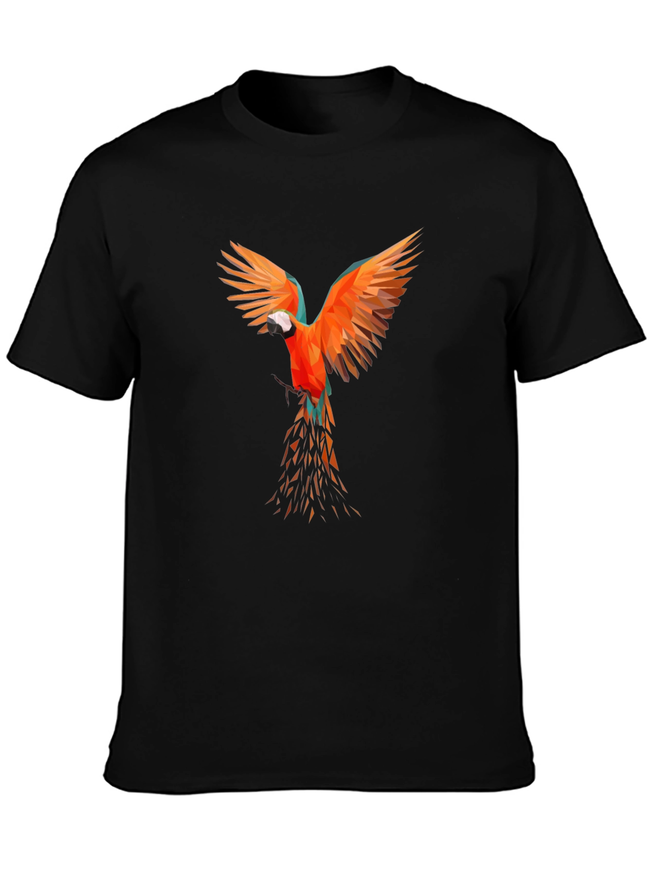 Geometric Parrot Print Black T-Shirt