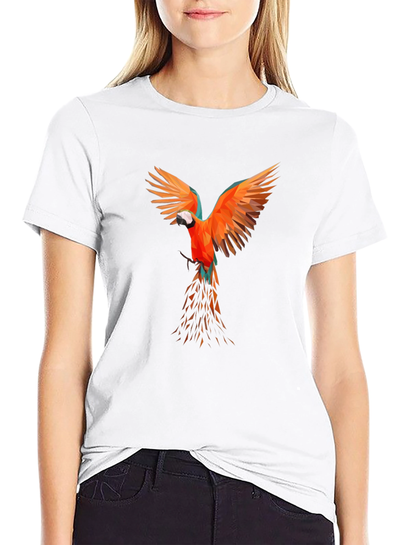 Geometric Parrot Print Black T-Shirt
