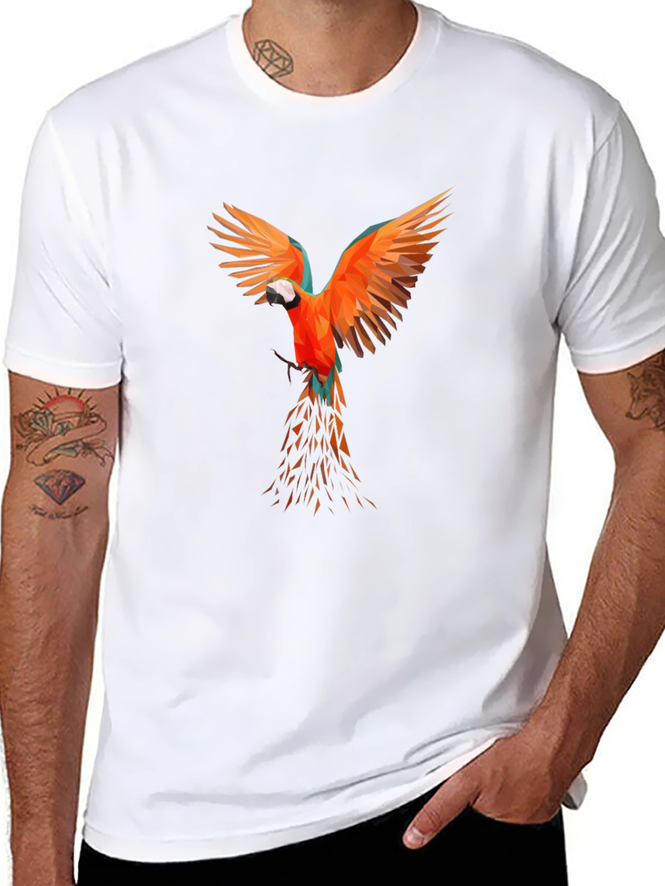 Geometric Parrot Print Black T-Shirt